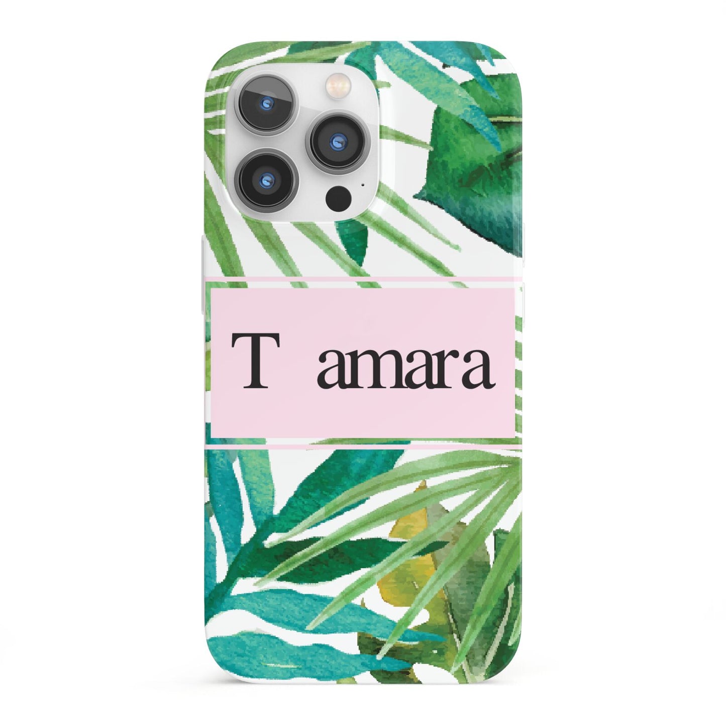 Personalised Tropical Leaf Pink Name iPhone 13 Pro Full Wrap 3D Snap Case