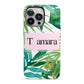 Personalised Tropical Leaf Pink Name iPhone 13 Pro Full Wrap 3D Tough Case