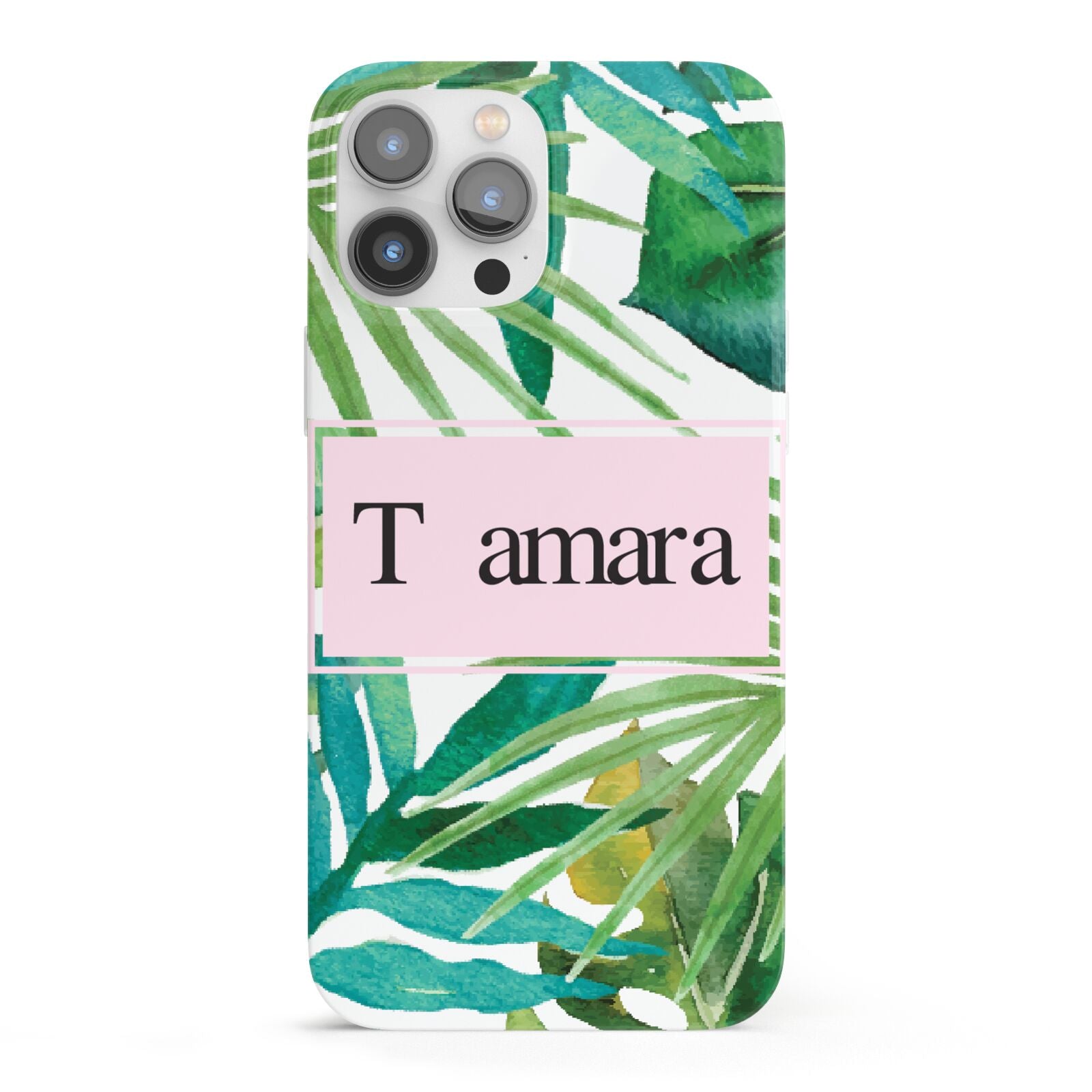 Personalised Tropical Leaf Pink Name iPhone 13 Pro Max Full Wrap 3D Snap Case