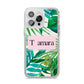 Personalised Tropical Leaf Pink Name iPhone 14 Pro Max Clear Tough Case Silver