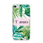Personalised Tropical Leaf Pink Name iPhone 7 Bumper Case on Silver iPhone