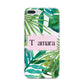 Personalised Tropical Leaf Pink Name iPhone 7 Plus Bumper Case on Silver iPhone