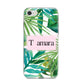 Personalised Tropical Leaf Pink Name iPhone 8 Bumper Case on Silver iPhone