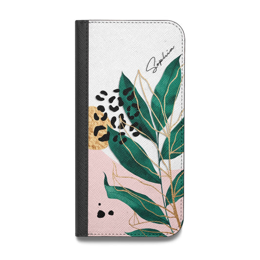 Personalised Tropical Leaf Vegan Leather Flip Samsung Case