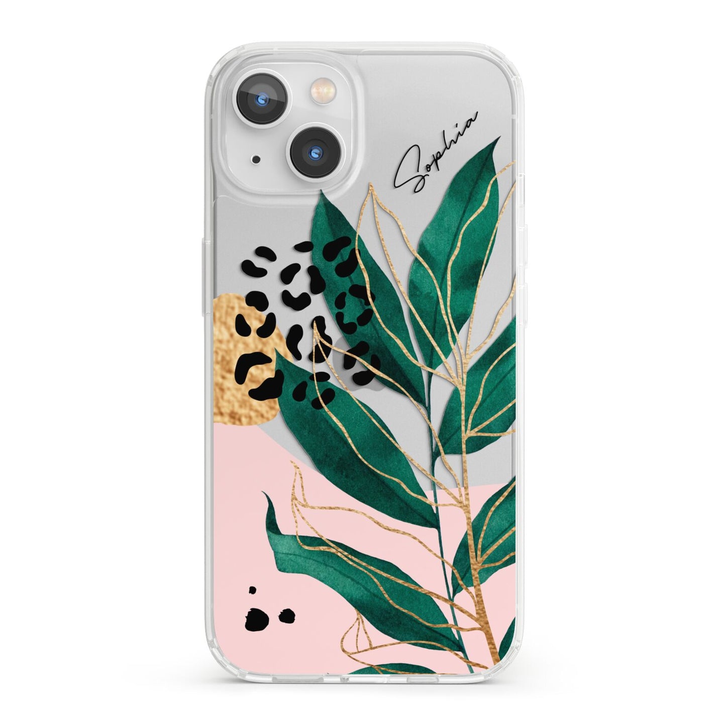 Personalised Tropical Leaf iPhone 13 Clear Bumper Case