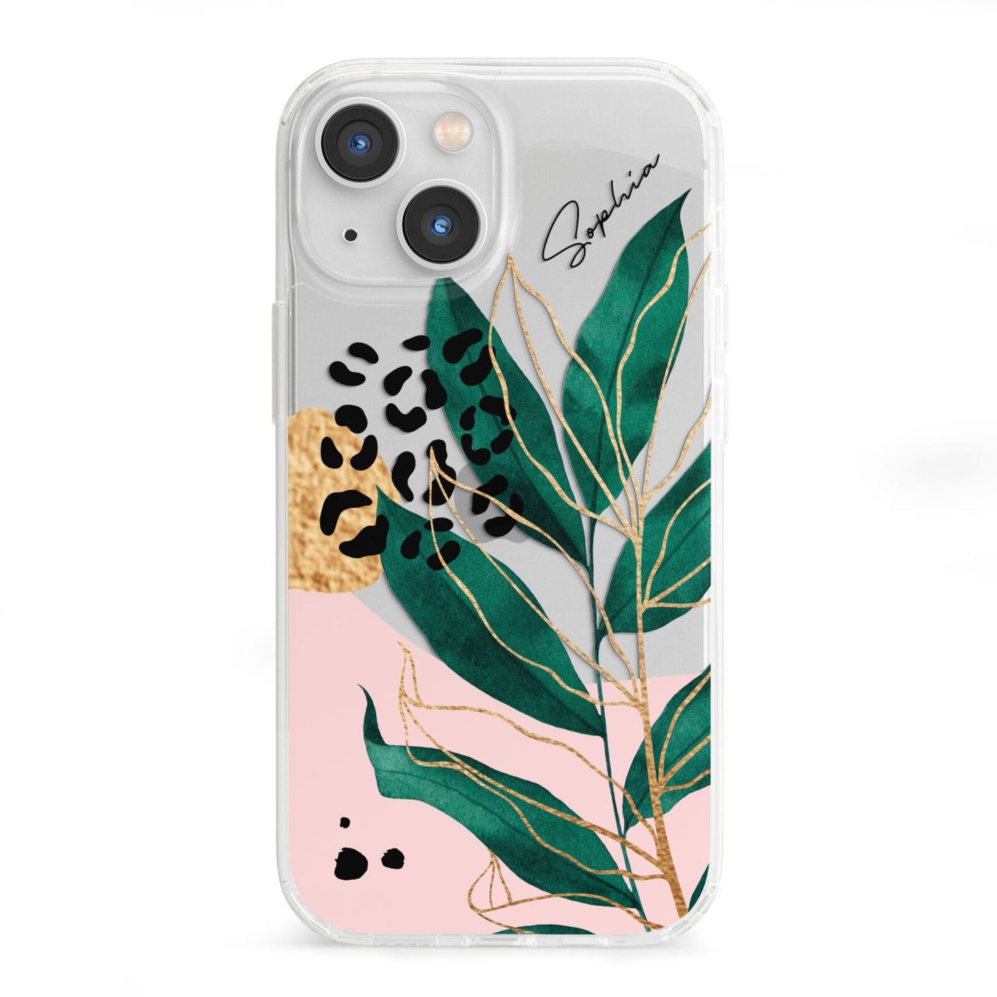 Personalised Tropical Leaf iPhone 13 Mini Clear Bumper Case