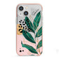 Personalised Tropical Leaf iPhone 13 Mini TPU Impact Case with Pink Edges