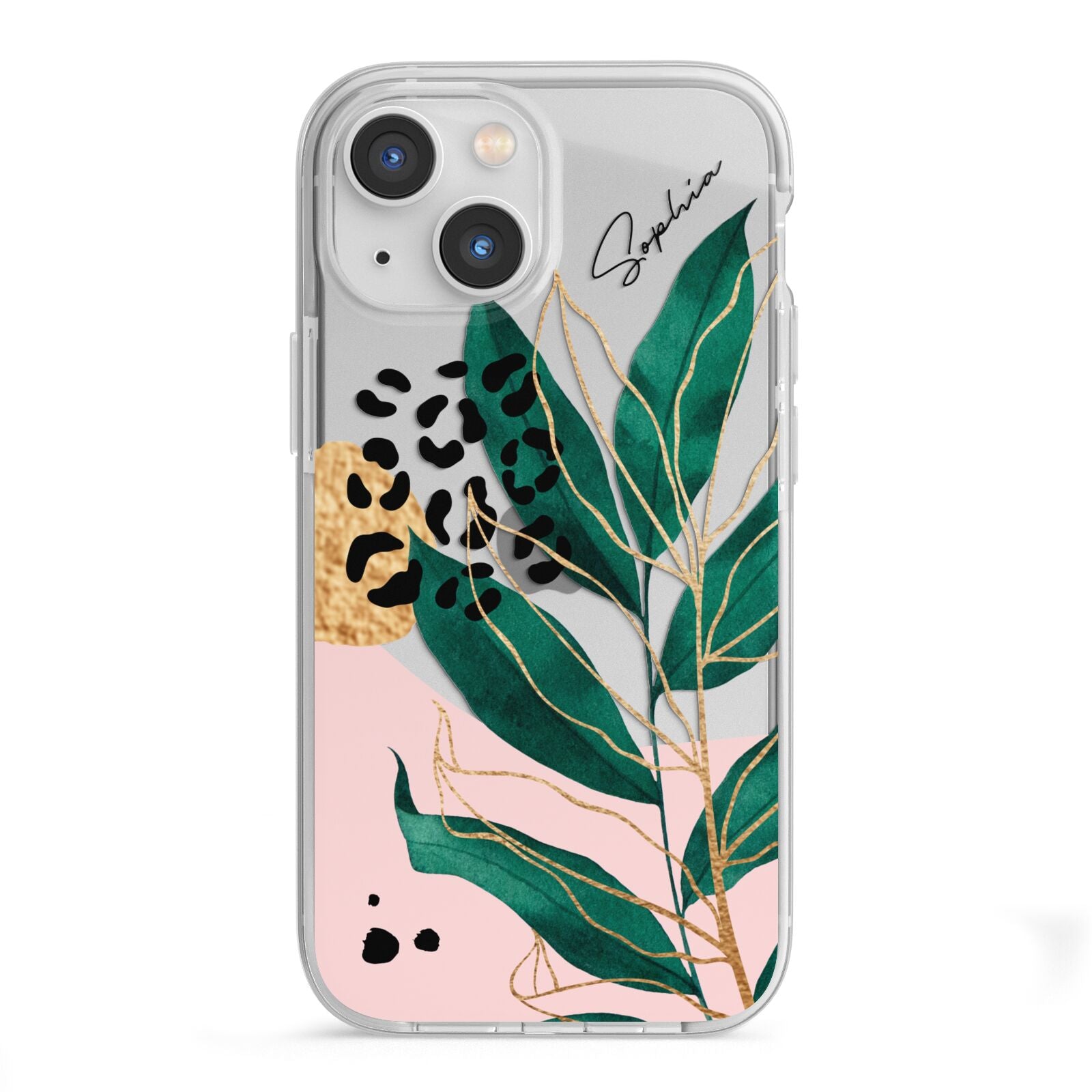 Personalised Tropical Leaf iPhone 13 Mini TPU Impact Case with White Edges