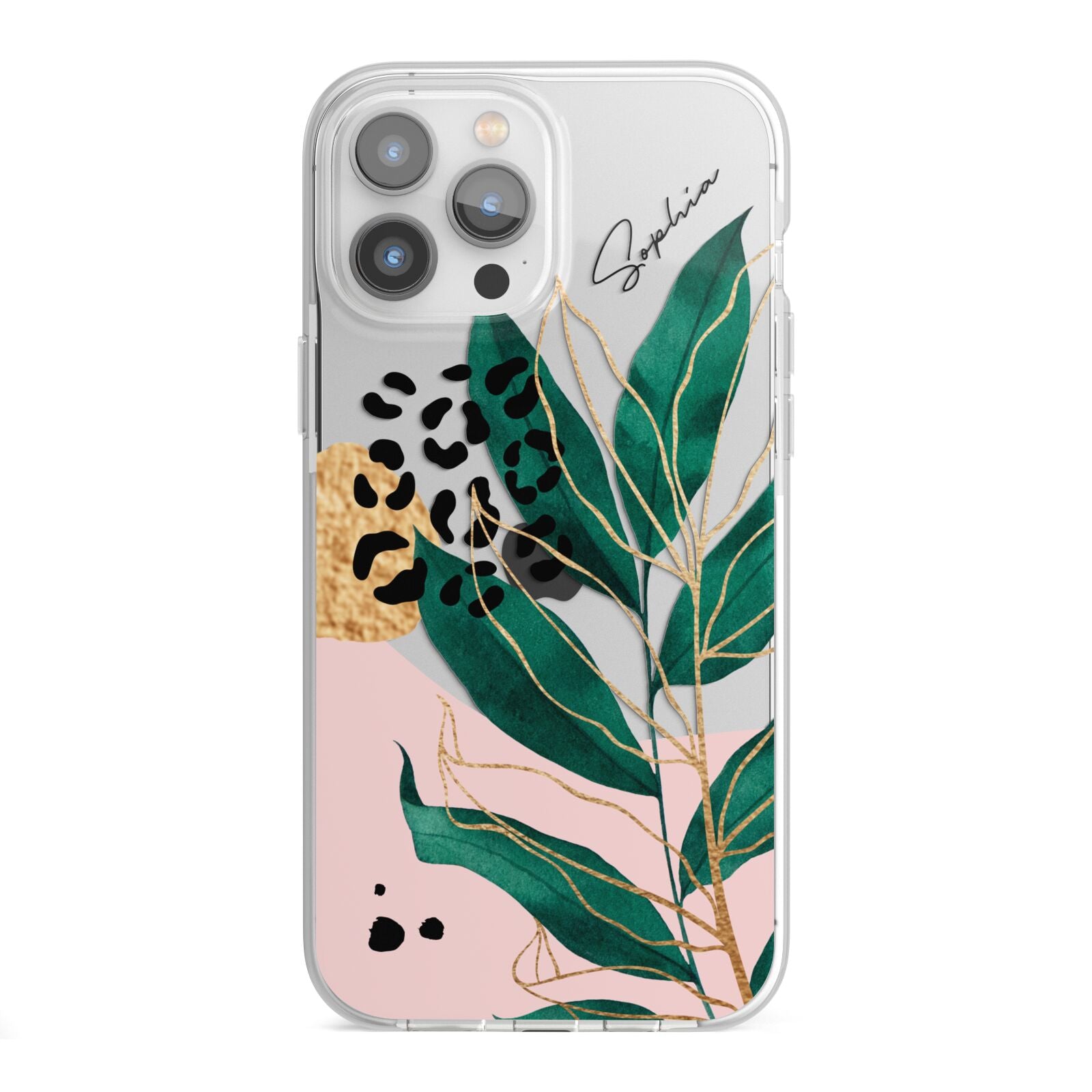 Personalised Tropical Leaf iPhone 13 Pro Max TPU Impact Case with White Edges