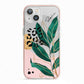 Personalised Tropical Leaf iPhone 13 TPU Impact Case with Pink Edges