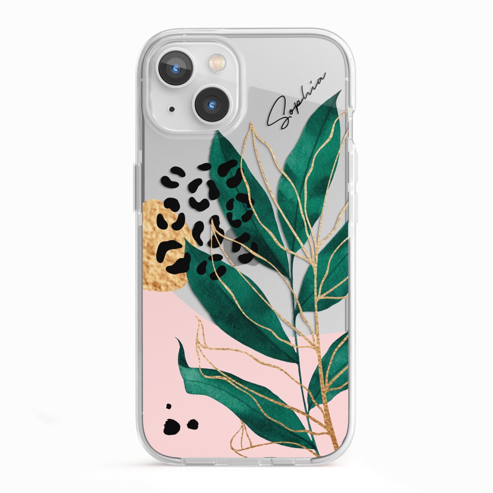 Personalised Tropical Leaf iPhone 13 TPU Impact Case with White Edges