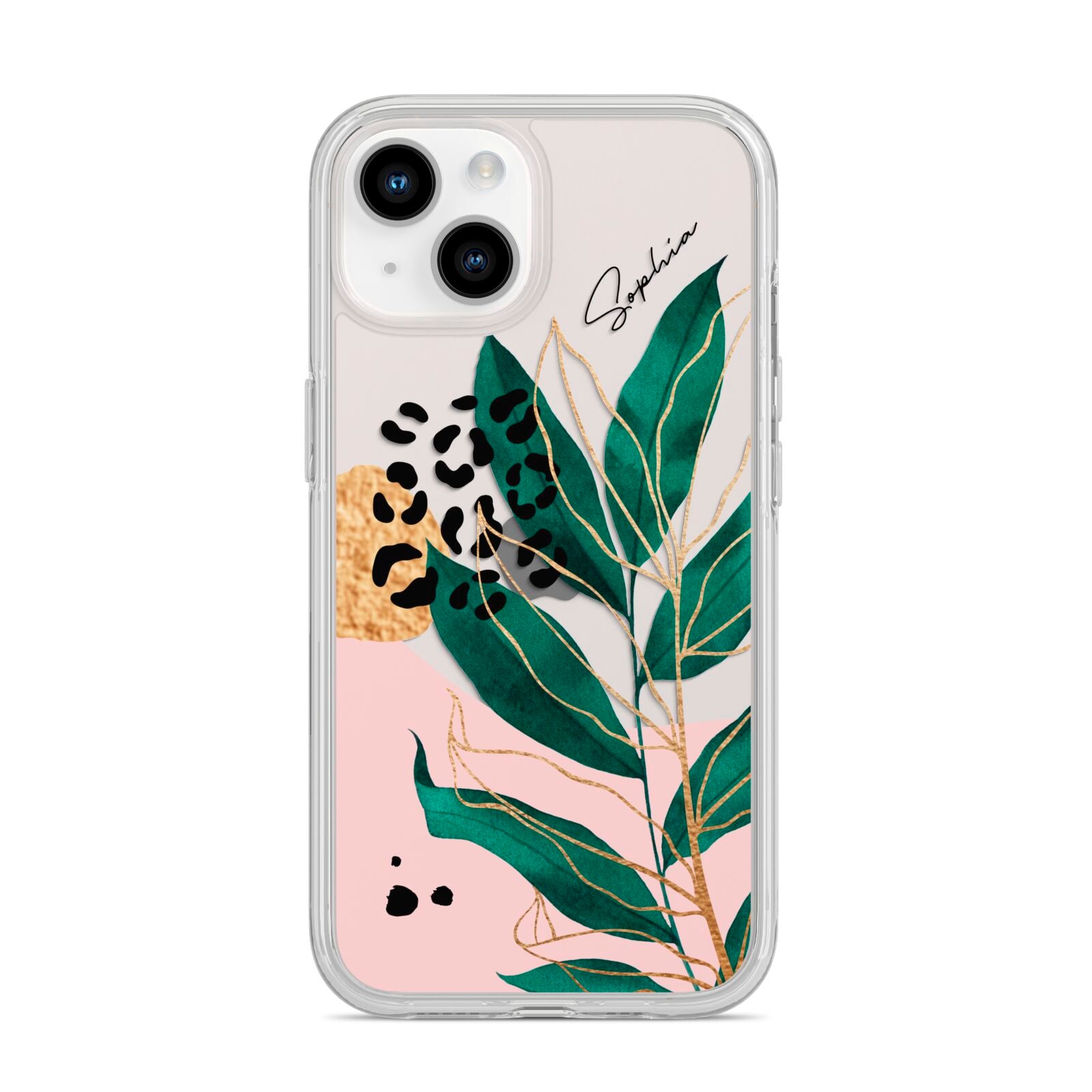 Personalised Tropical Leaf iPhone 14 Clear Tough Case Starlight