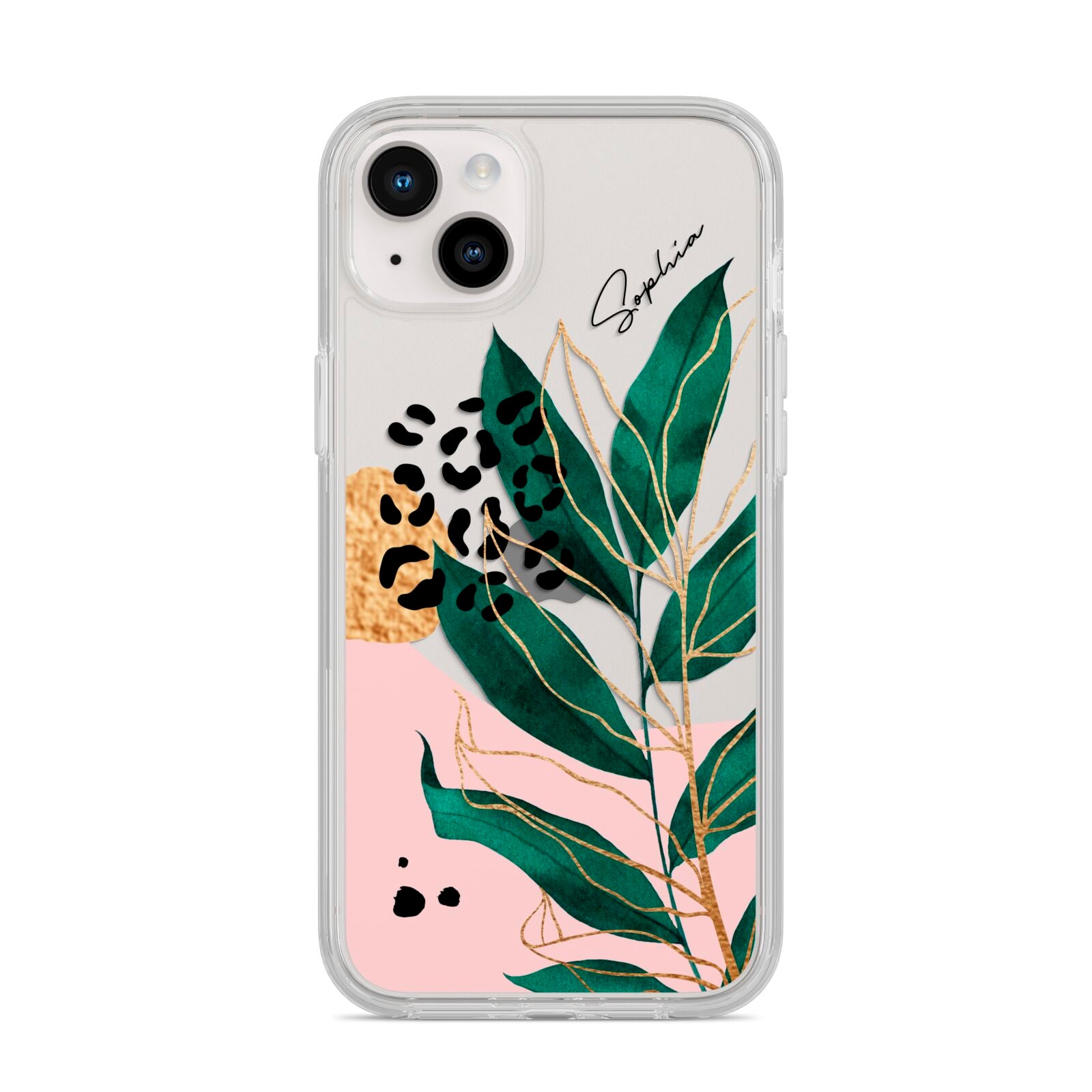 Personalised Tropical Leaf iPhone 14 Plus Clear Tough Case Starlight