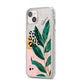 Personalised Tropical Leaf iPhone 14 Plus Glitter Tough Case Starlight Angled Image