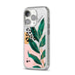 Personalised Tropical Leaf iPhone 14 Pro Glitter Tough Case Silver Angled Image