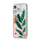 Personalised Tropical Leaf iPhone 14 Pro Max Clear Tough Case Silver Angled Image