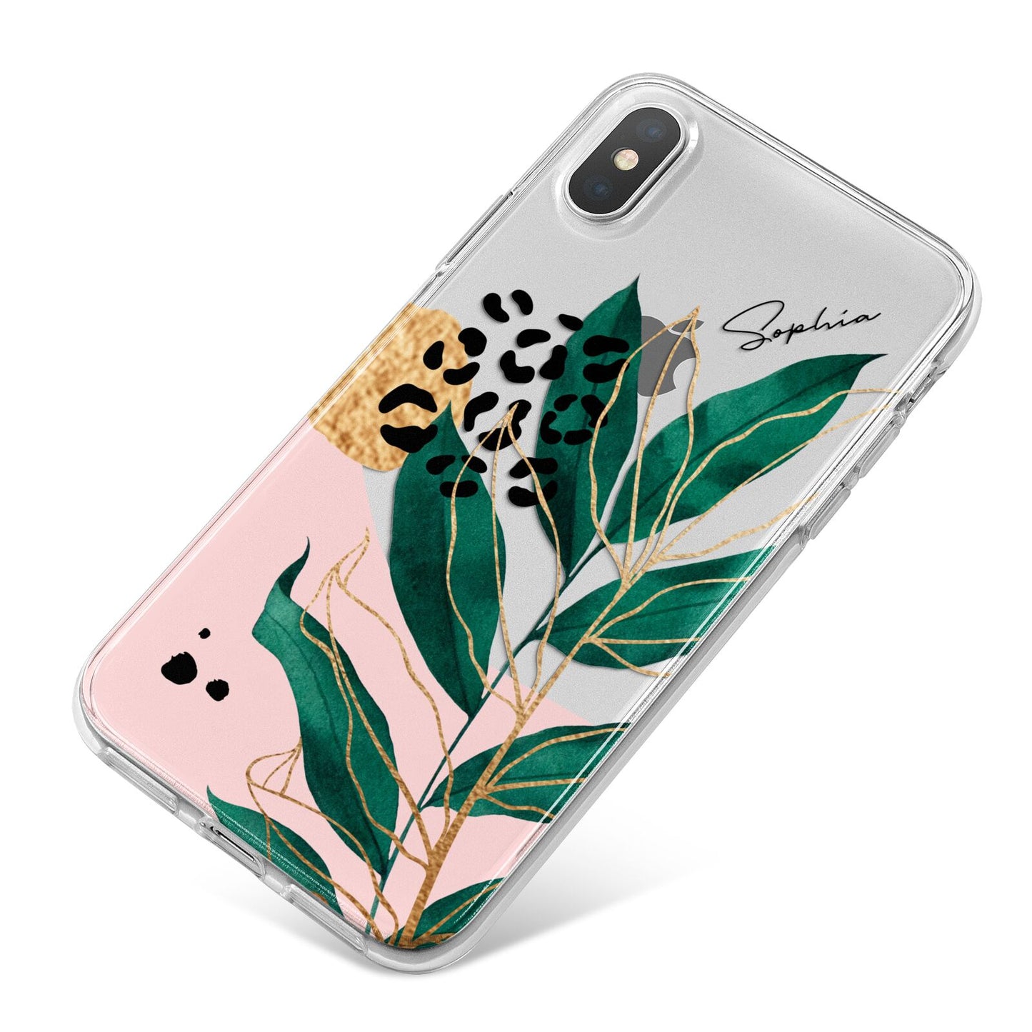 Personalised Tropical Leaf iPhone X Bumper Case on Silver iPhone