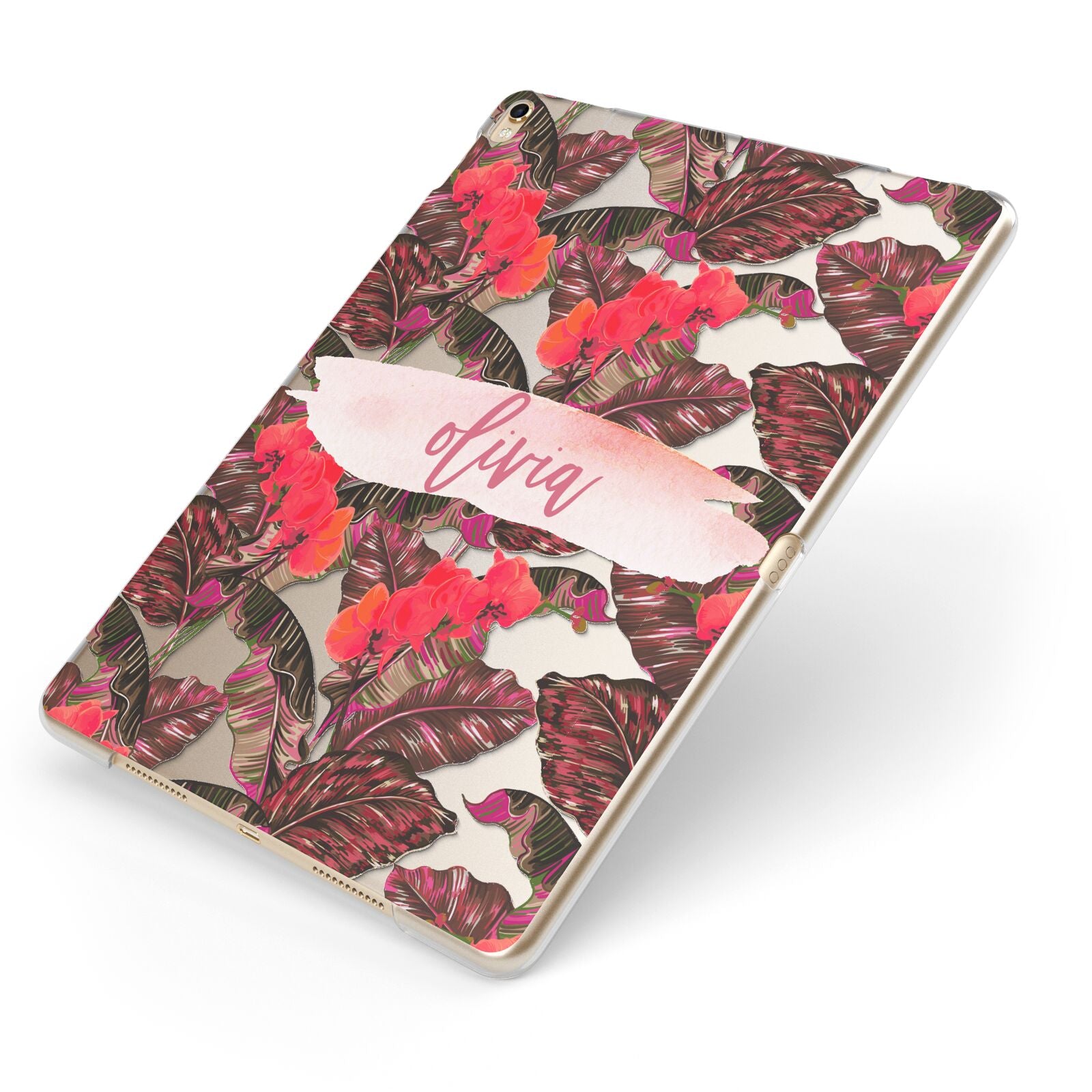 Personalised Tropical Orchid Floral Apple iPad Case on Gold iPad Side View