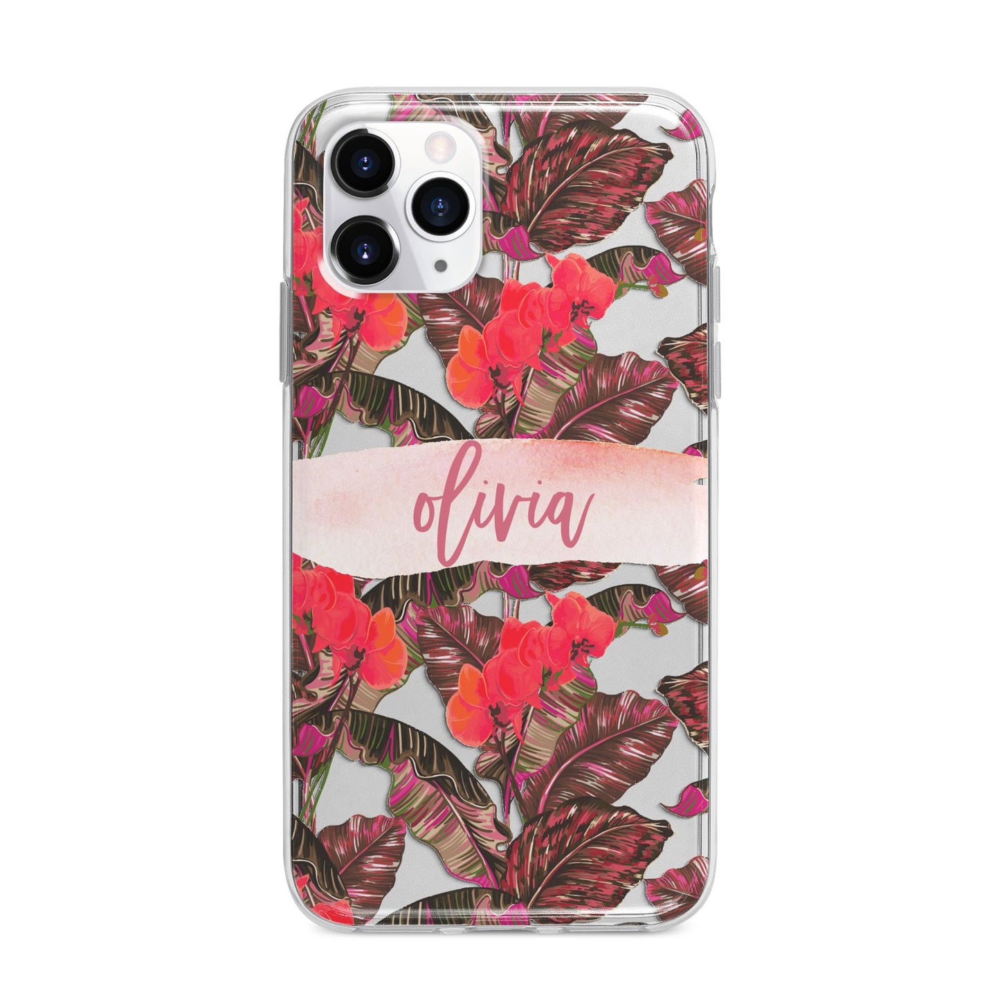 Personalised Tropical Orchid Floral Apple iPhone 11 Pro Max in Silver with Bumper Case