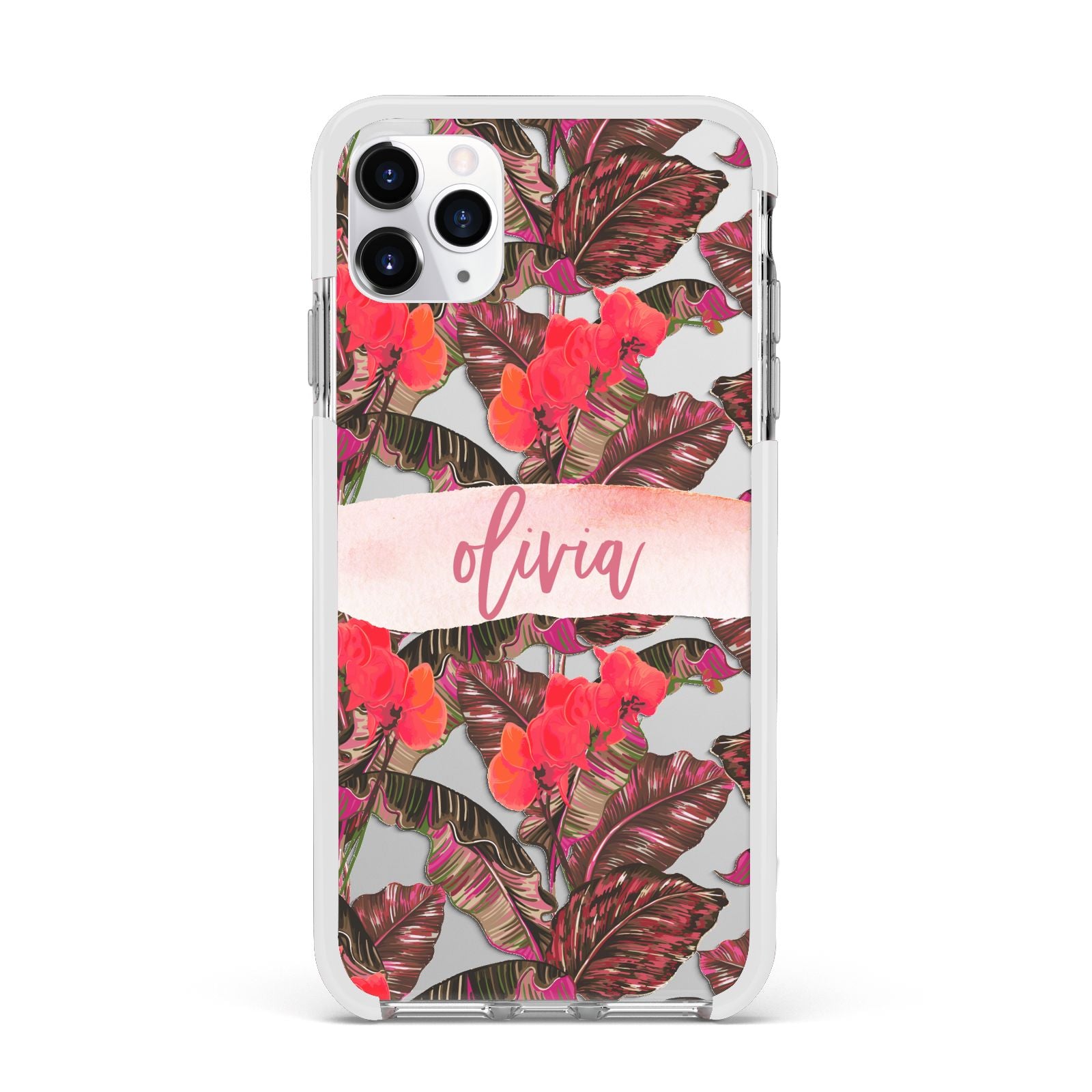 Personalised Tropical Orchid Floral Apple iPhone 11 Pro Max in Silver with White Impact Case