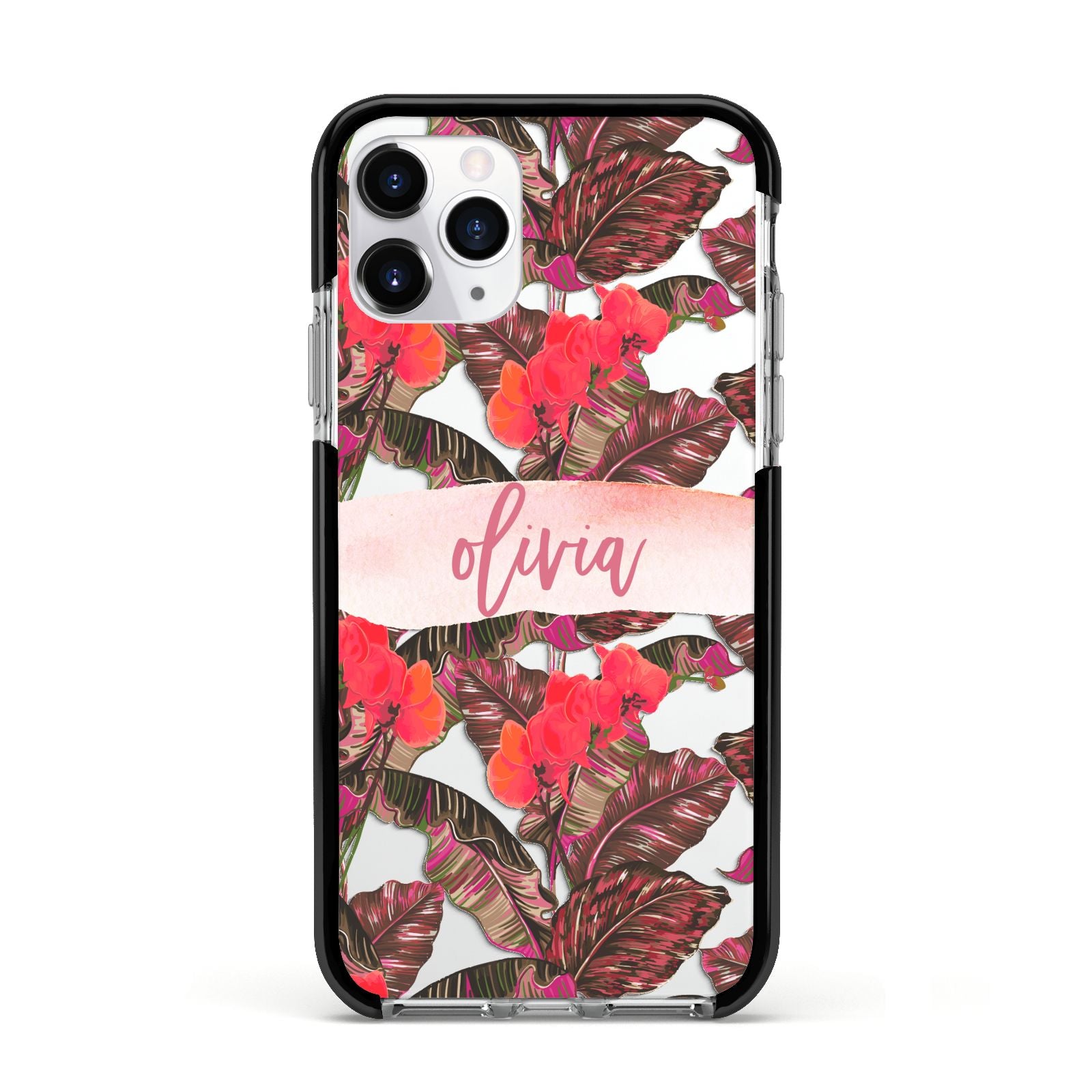 Personalised Tropical Orchid Floral Apple iPhone 11 Pro in Silver with Black Impact Case
