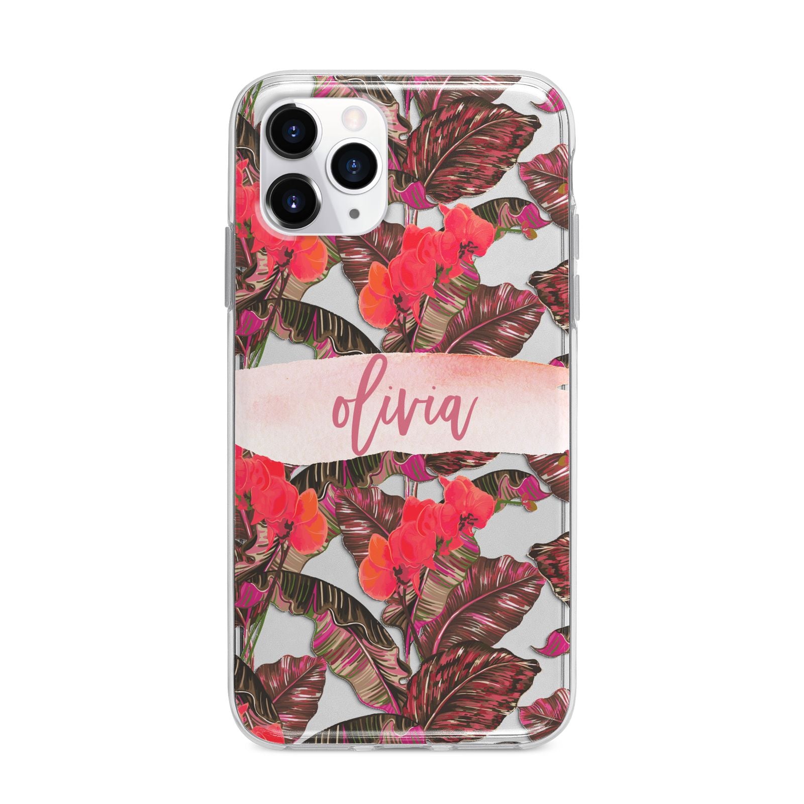Personalised Tropical Orchid Floral Apple iPhone 11 Pro in Silver with Bumper Case