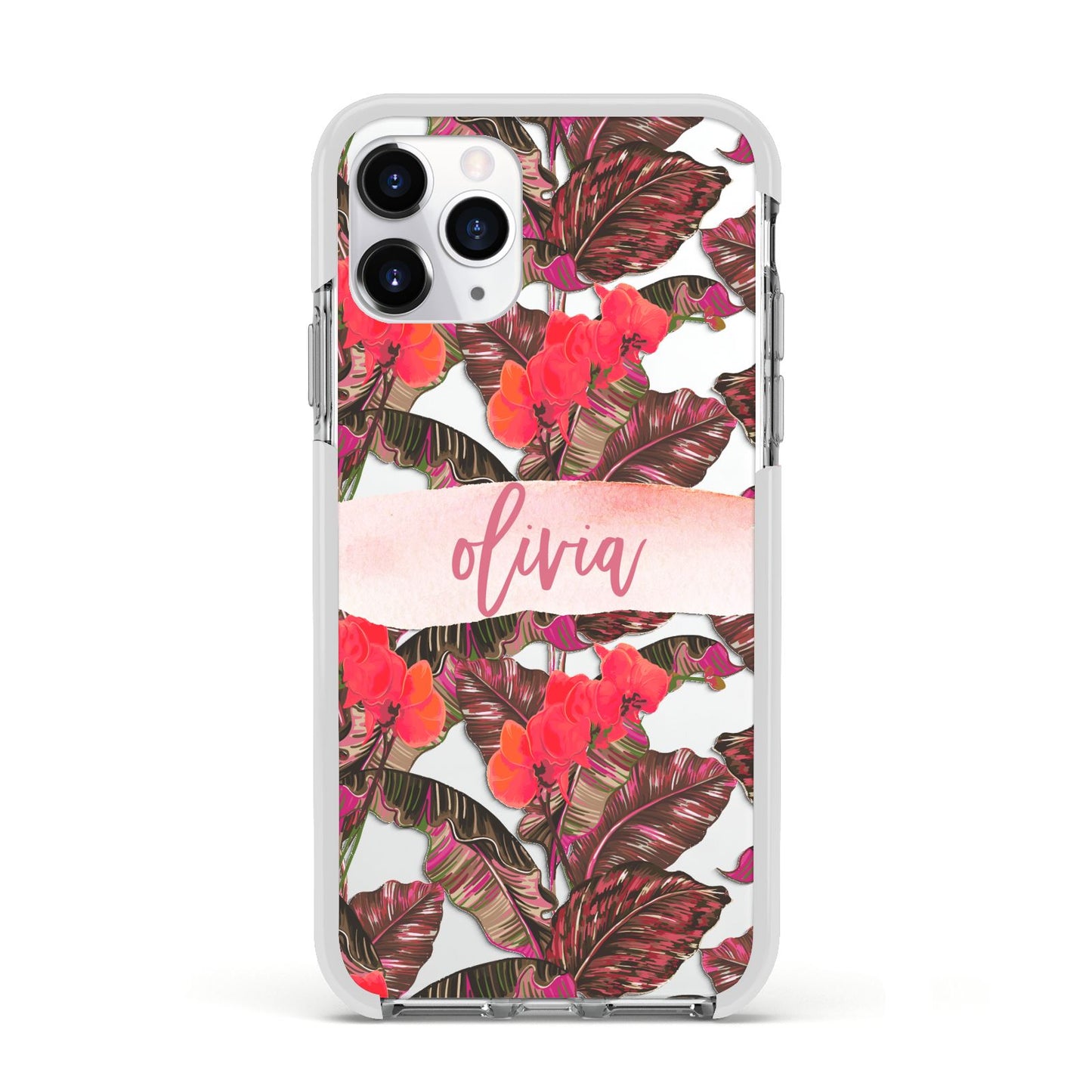 Personalised Tropical Orchid Floral Apple iPhone 11 Pro in Silver with White Impact Case