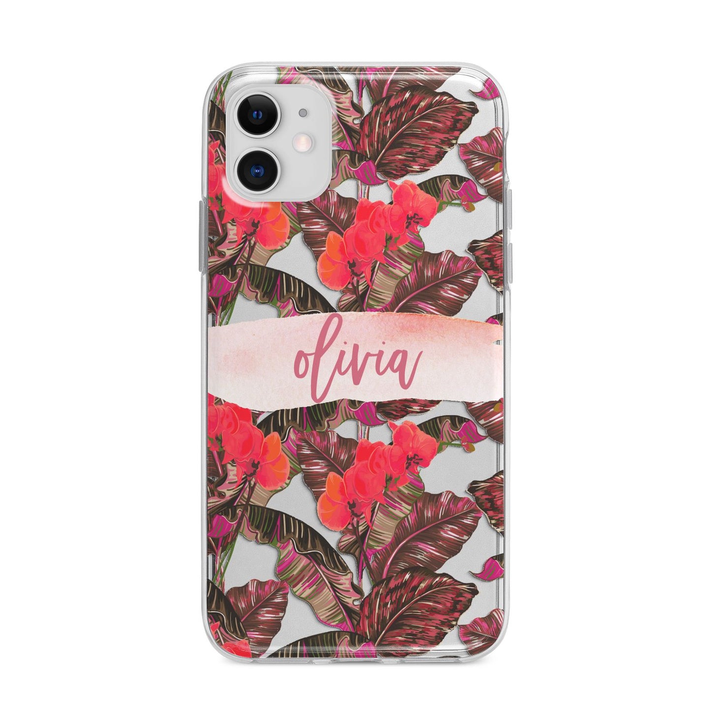 Personalised Tropical Orchid Floral Apple iPhone 11 in White with Bumper Case
