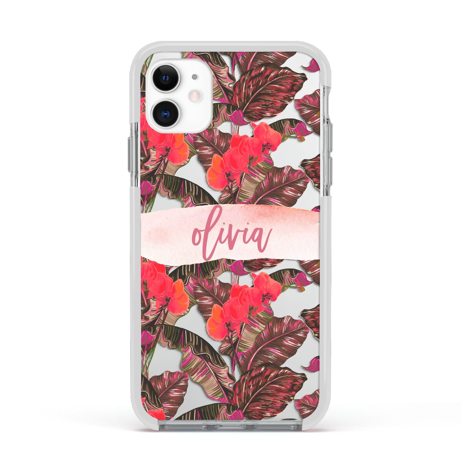 Personalised Tropical Orchid Floral Apple iPhone 11 in White with White Impact Case