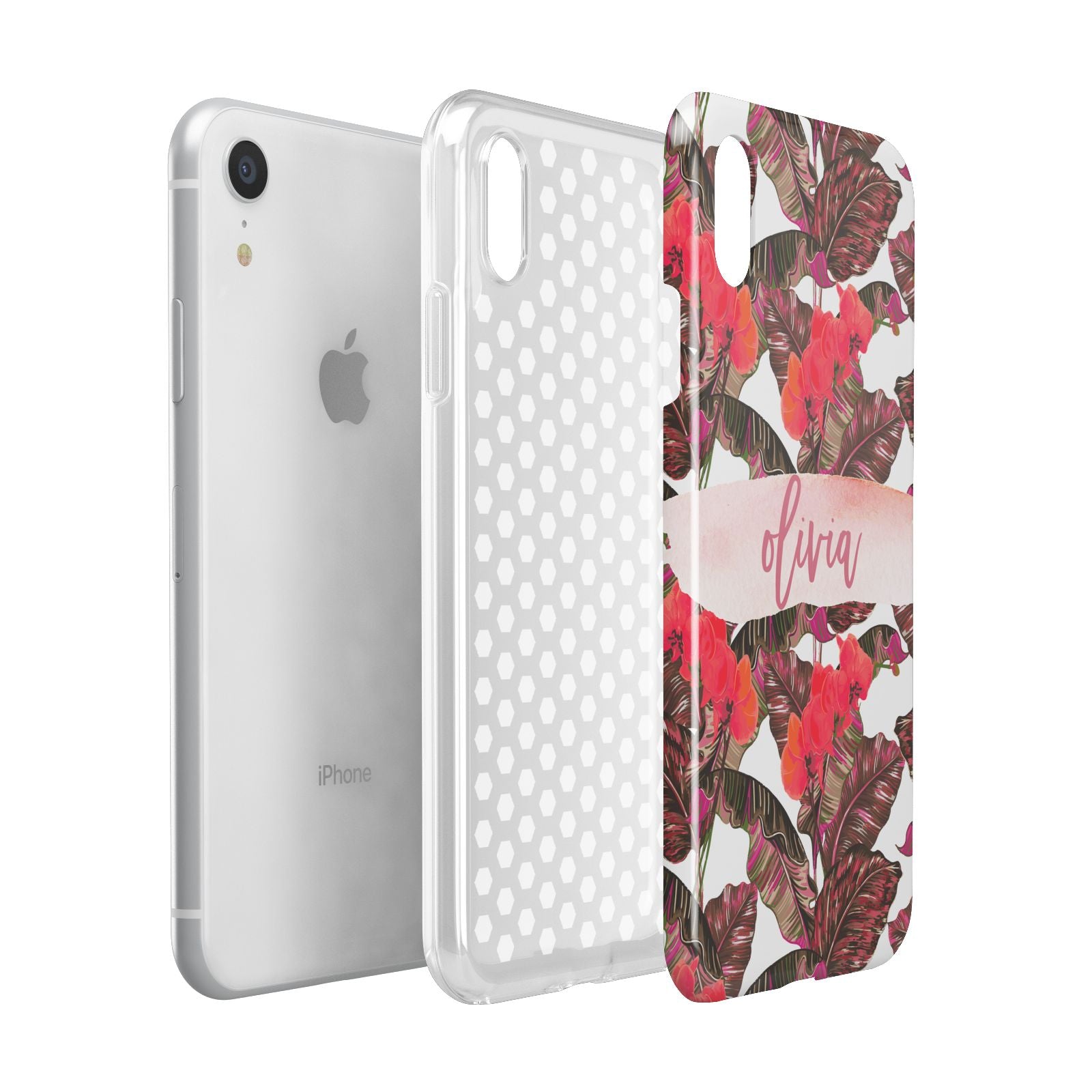 Personalised Tropical Orchid Floral Apple iPhone XR White 3D Tough Case Expanded view