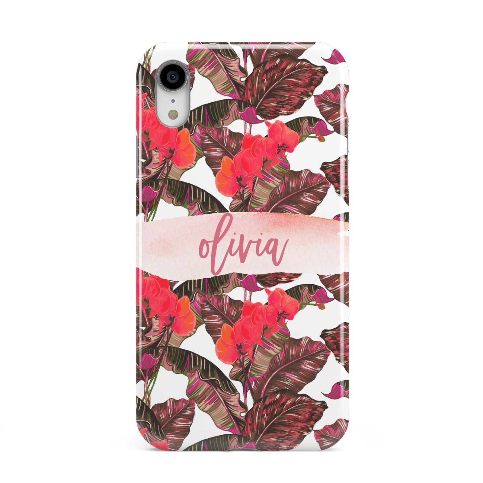 Personalised Tropical Orchid Floral Apple iPhone XR White 3D Tough Case