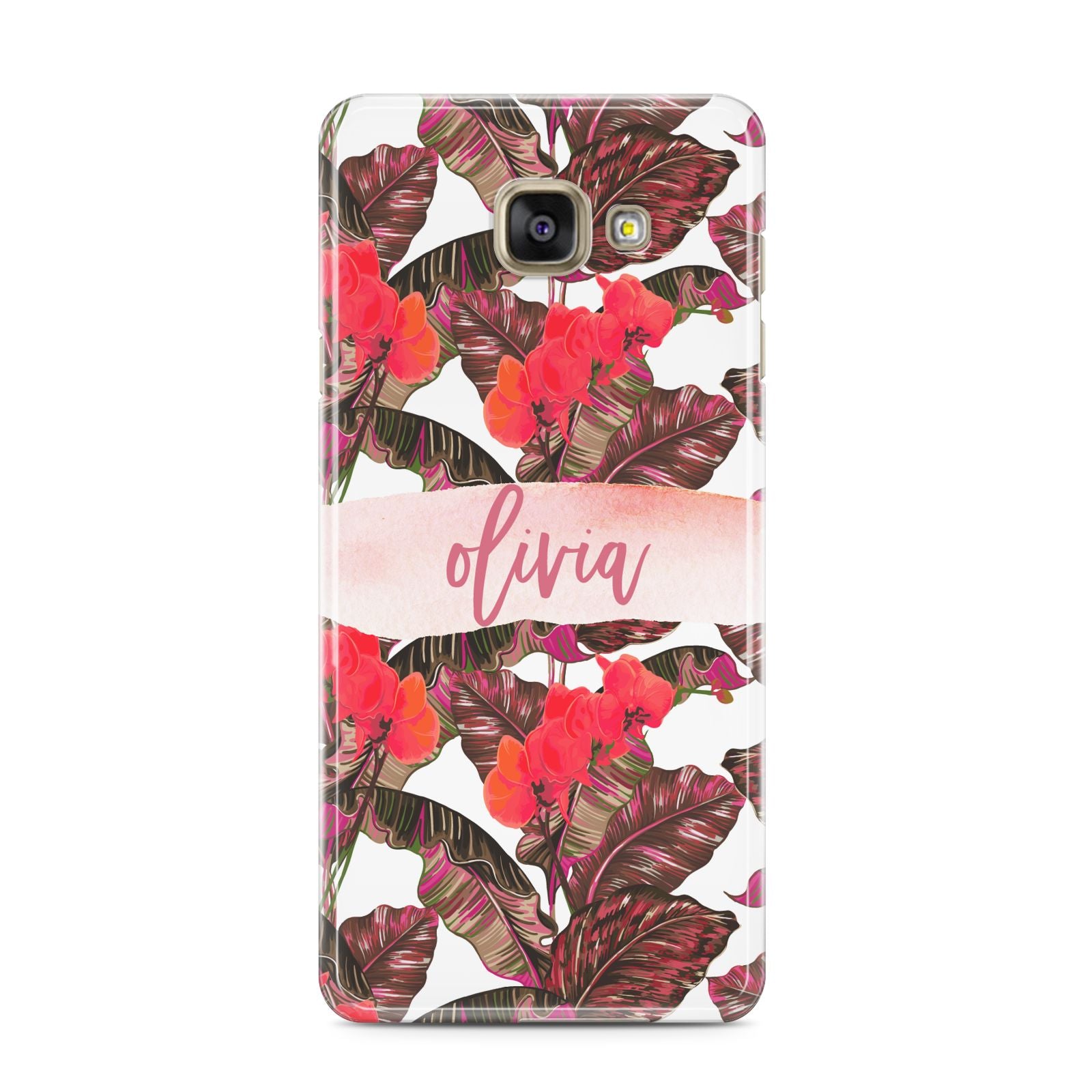Personalised Tropical Orchid Floral Samsung Galaxy A3 2016 Case on gold phone