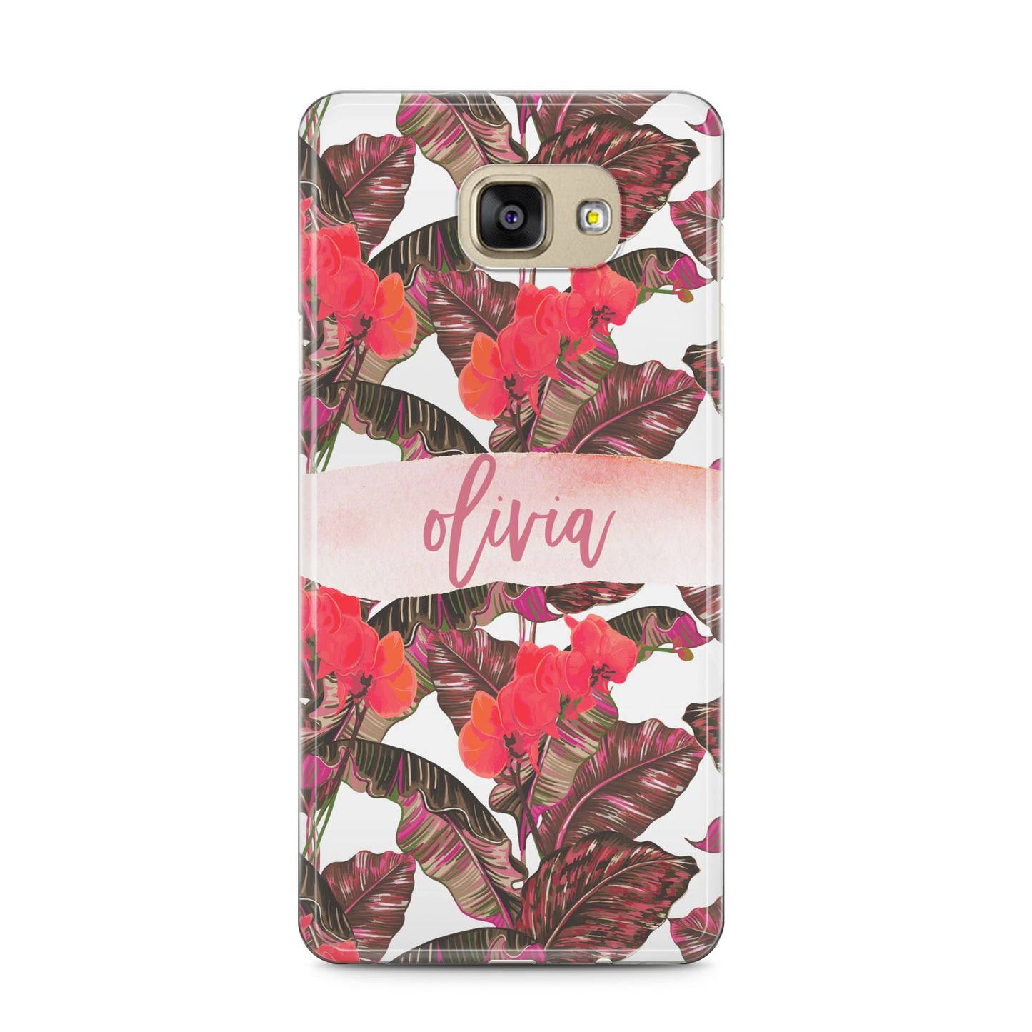 Personalised Tropical Orchid Floral Samsung Galaxy A5 2016 Case on gold phone