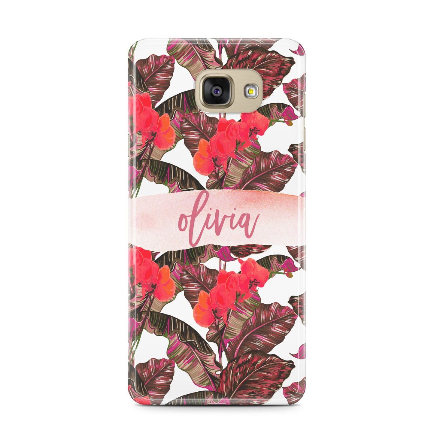 Personalised Tropical Orchid Floral Samsung Galaxy A7 2016 Case on gold phone