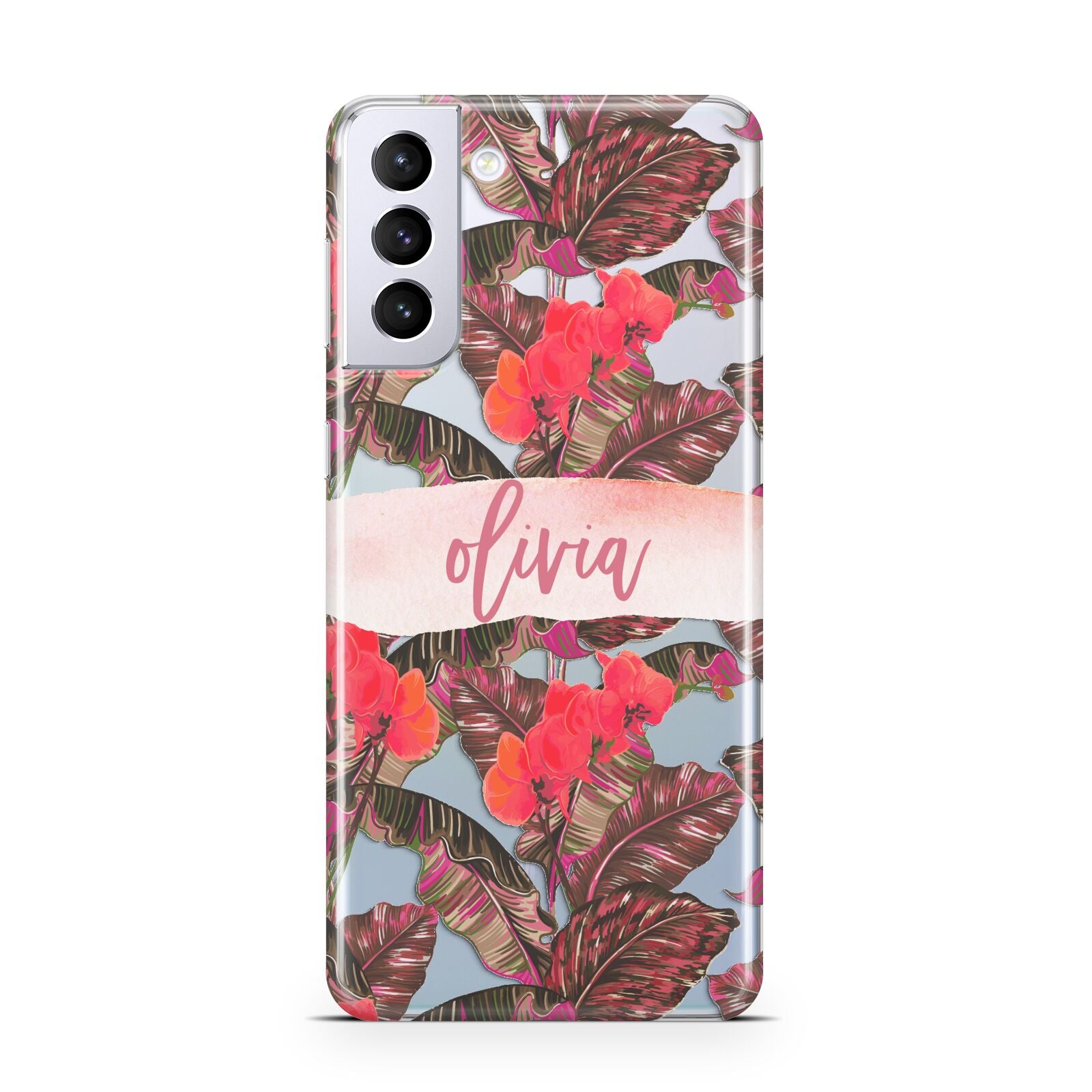 Personalised Tropical Orchid Floral Samsung S21 Plus Phone Case