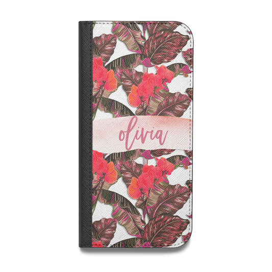 Personalised Tropical Orchid Floral Vegan Leather Flip iPhone Case