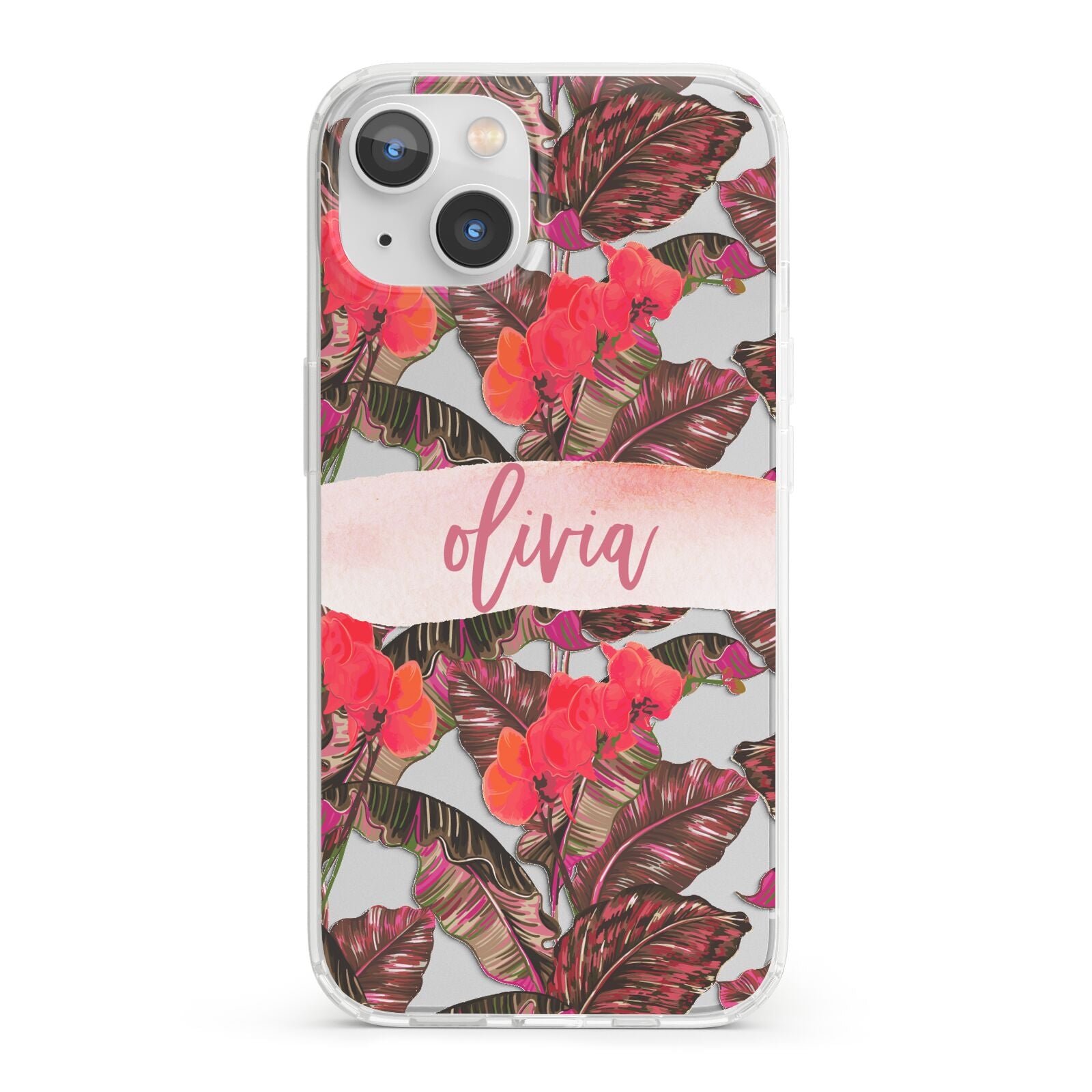 Personalised Tropical Orchid Floral iPhone 13 Clear Bumper Case