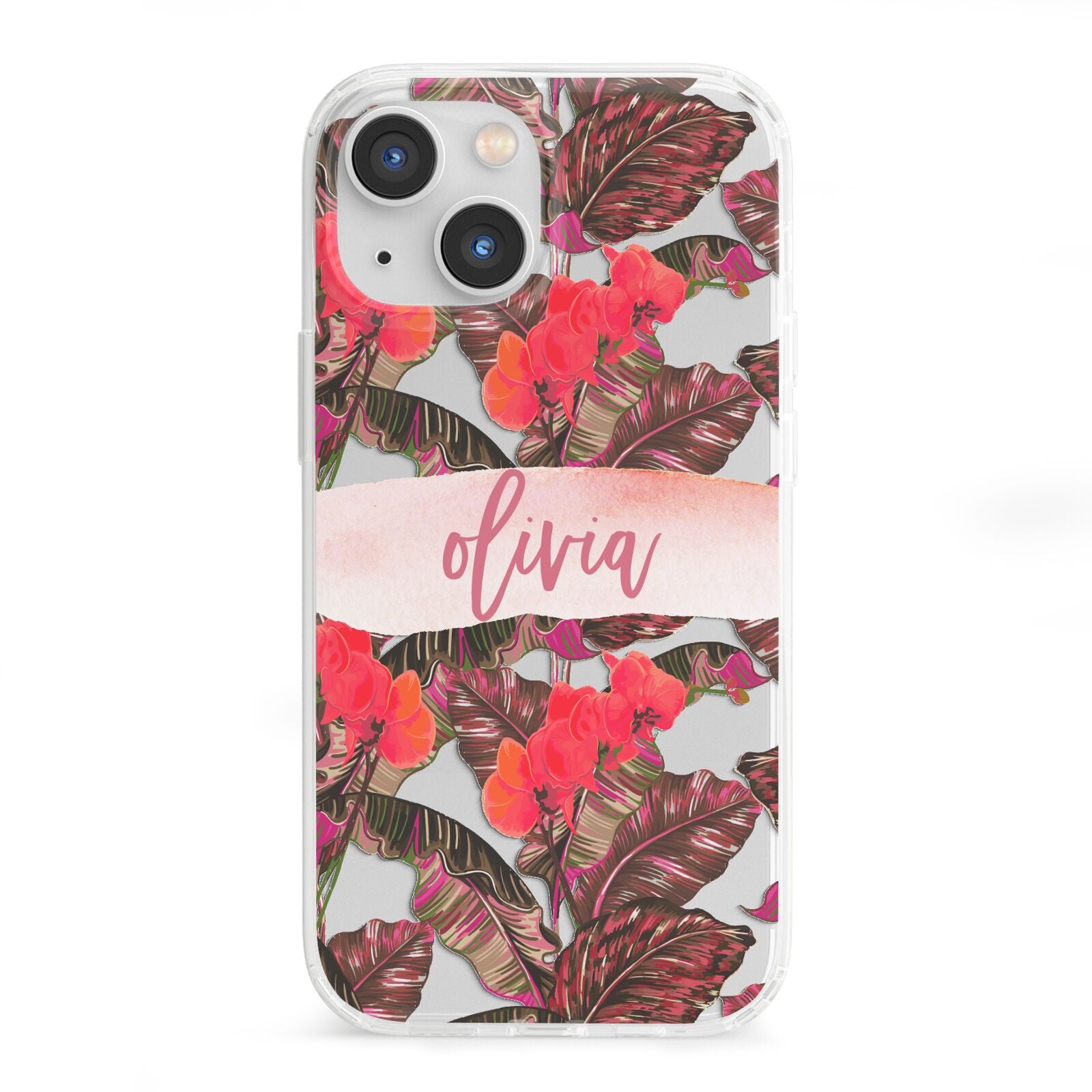 Personalised Tropical Orchid Floral iPhone 13 Mini Clear Bumper Case