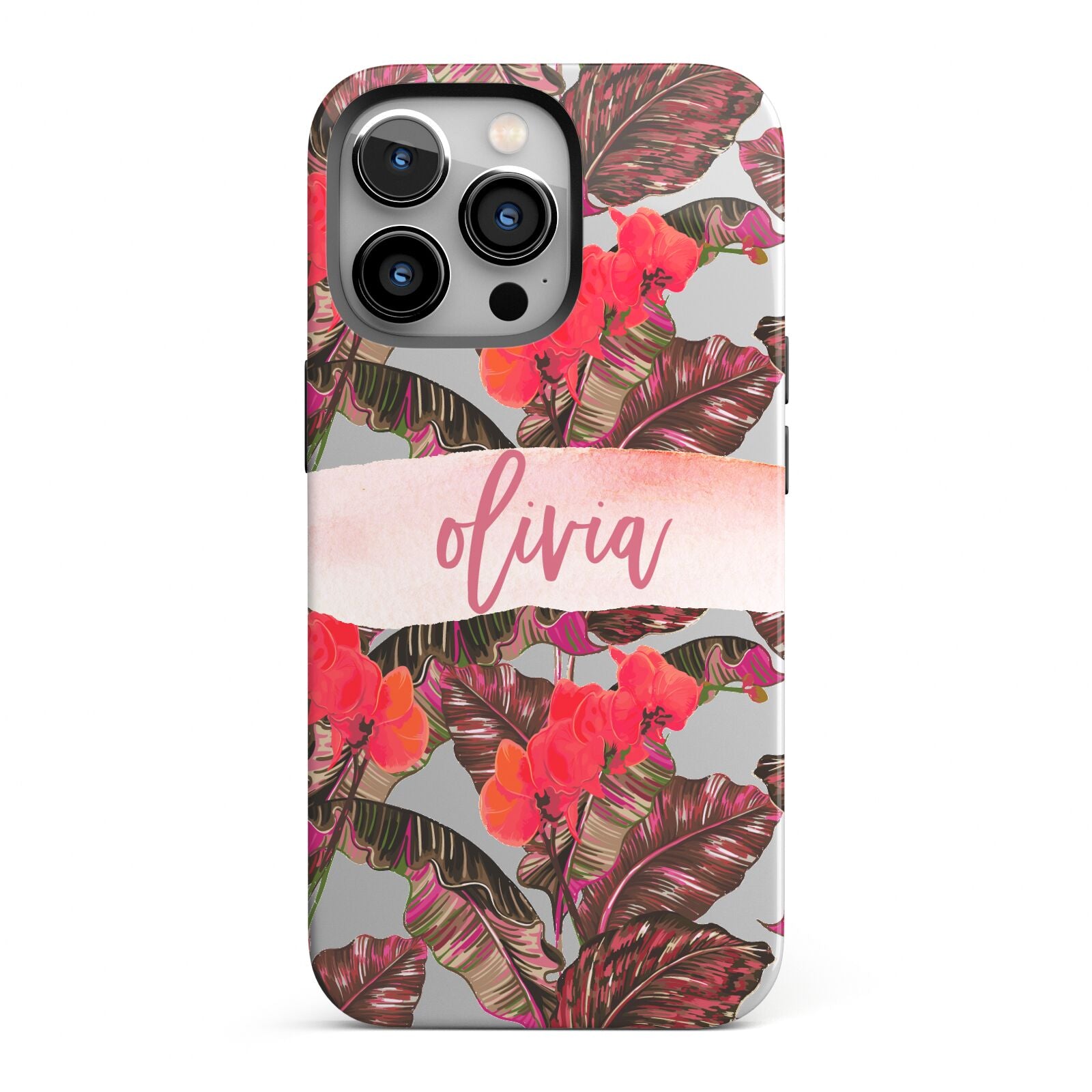 Personalised Tropical Orchid Floral iPhone 13 Pro Full Wrap 3D Tough Case