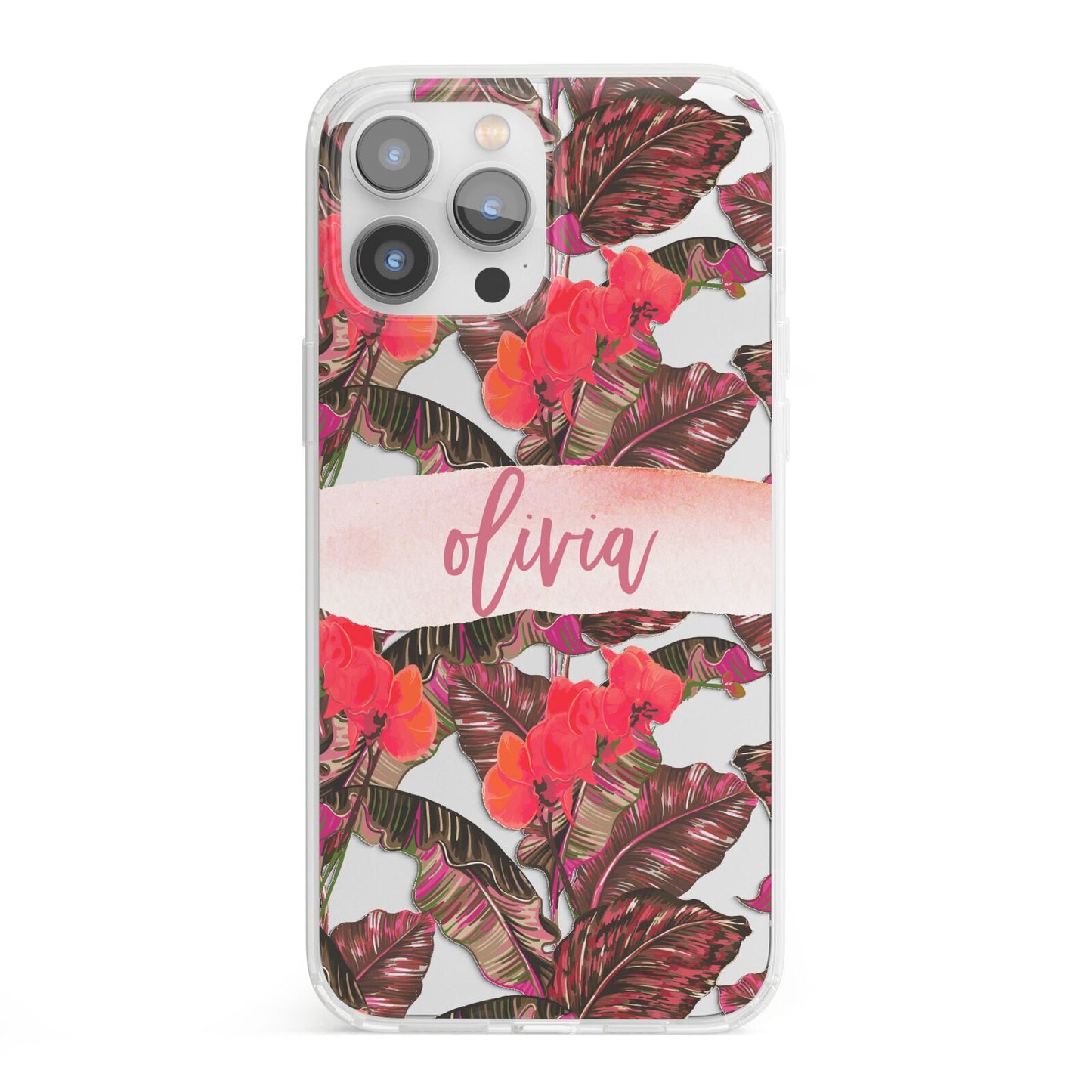Personalised Tropical Orchid Floral iPhone 13 Pro Max Clear Bumper Case