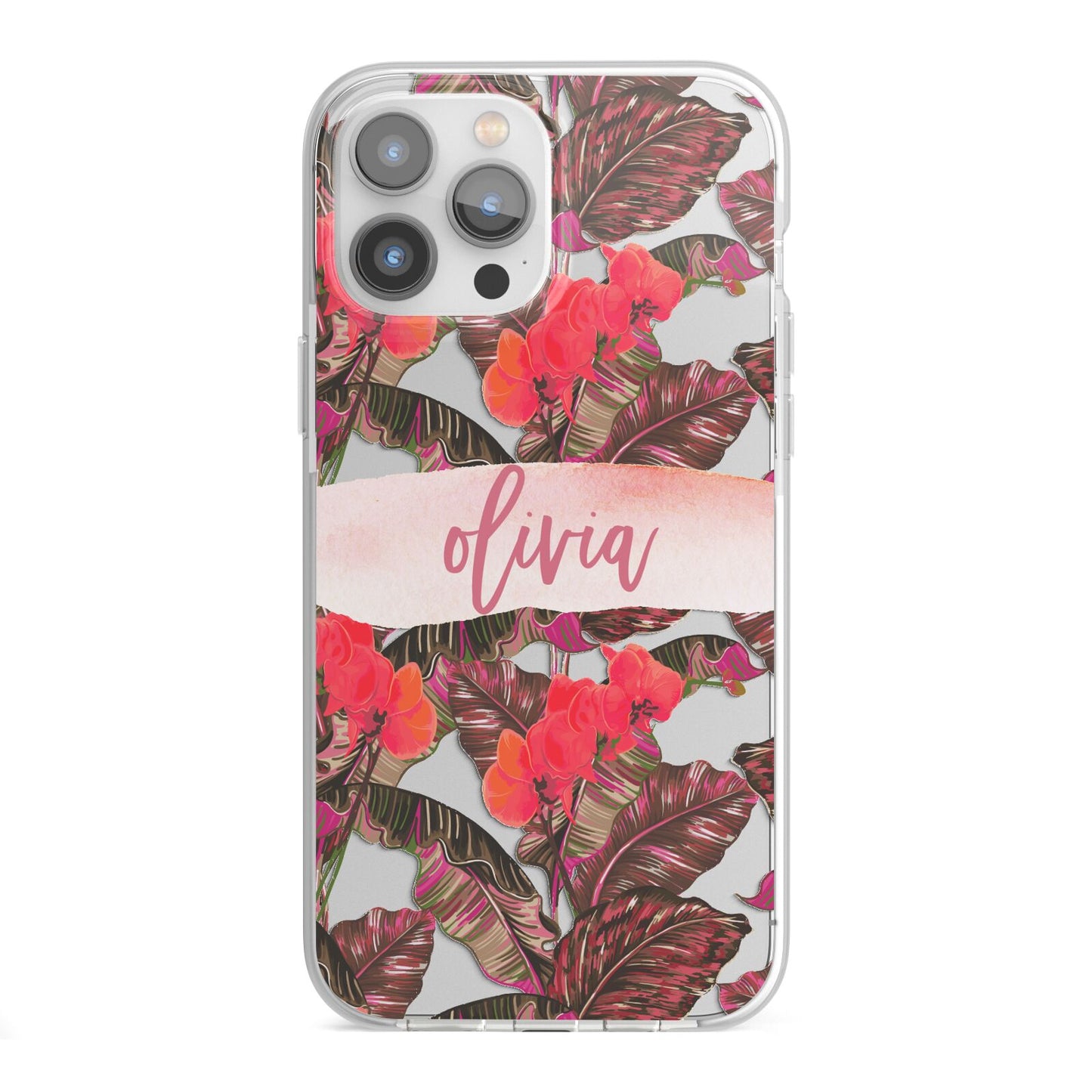 Personalised Tropical Orchid Floral iPhone 13 Pro Max TPU Impact Case with White Edges