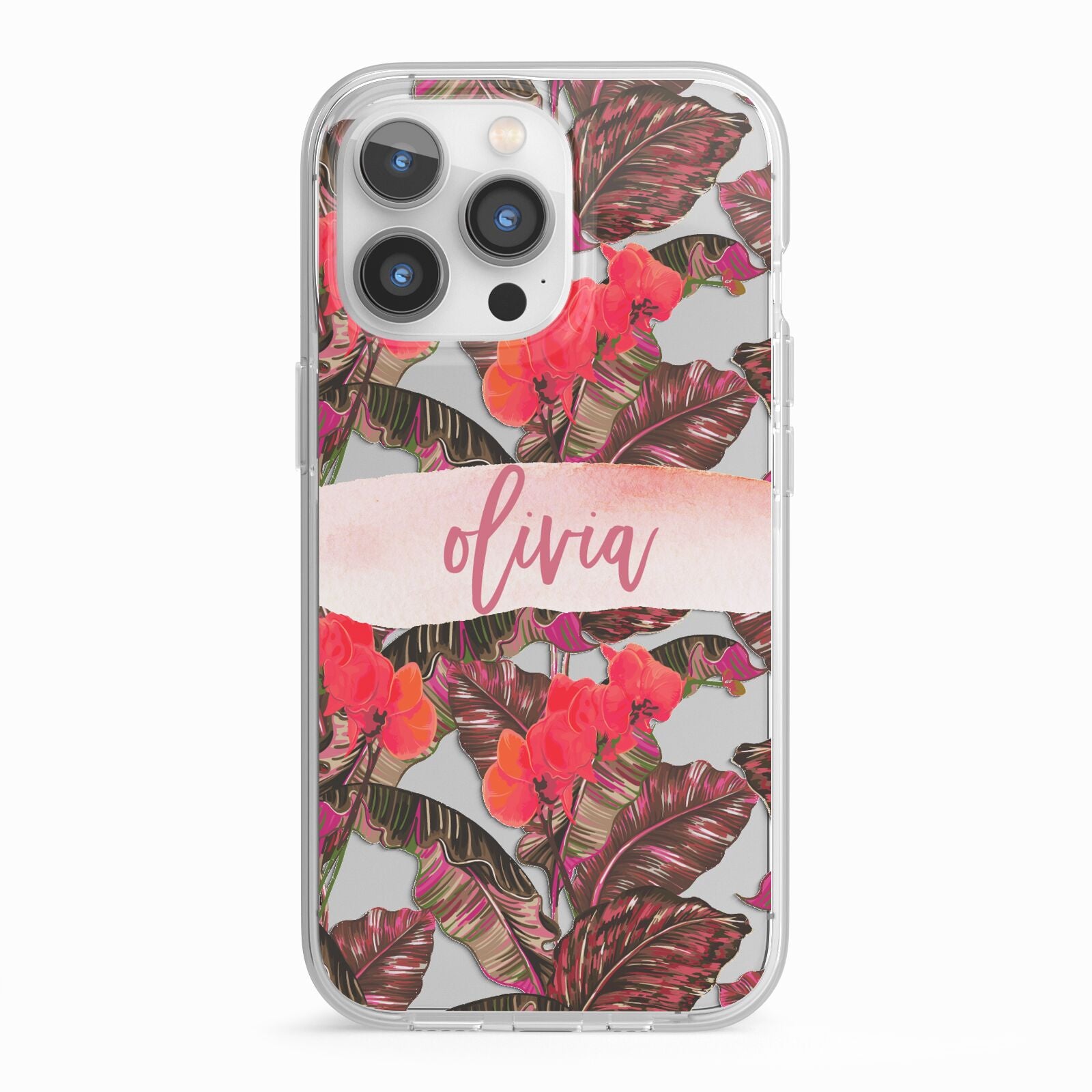 Personalised Tropical Orchid Floral iPhone 13 Pro TPU Impact Case with White Edges