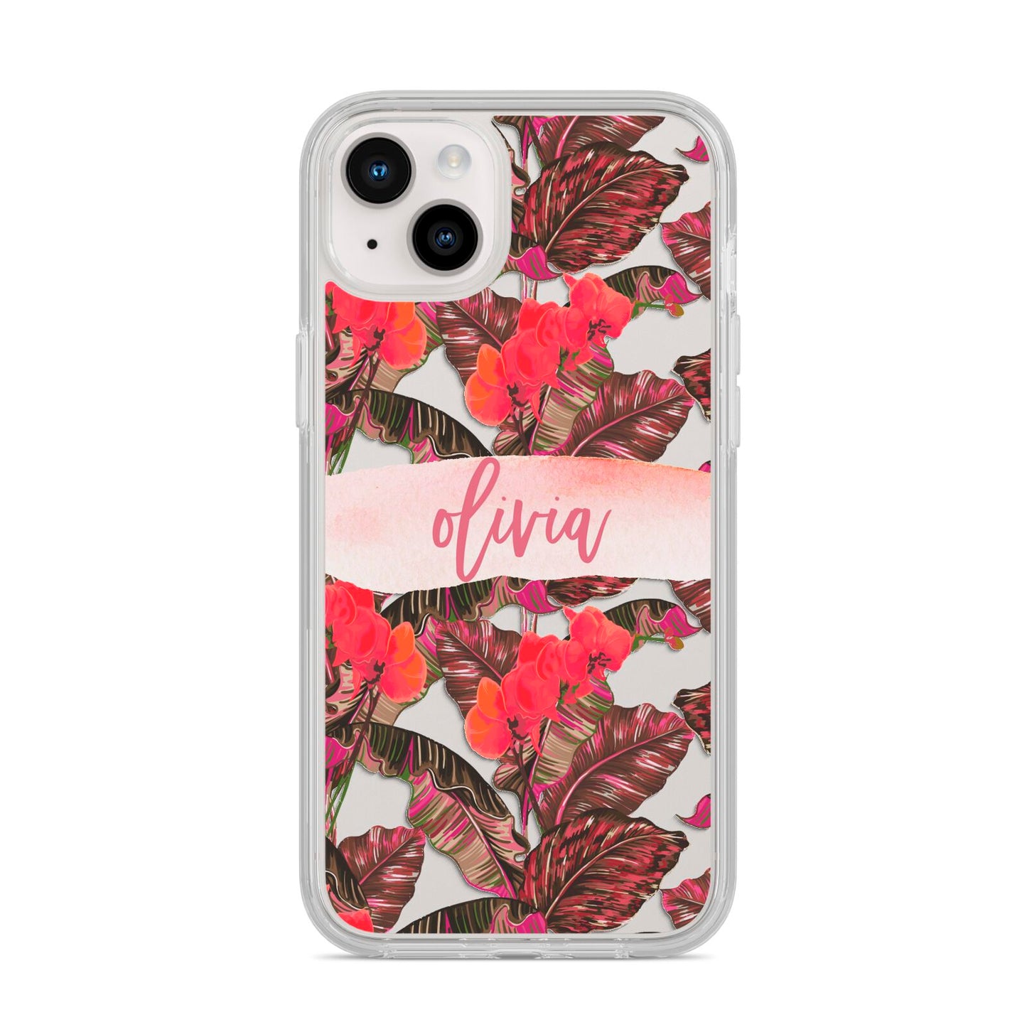 Personalised Tropical Orchid Floral iPhone 14 Plus Clear Tough Case Starlight