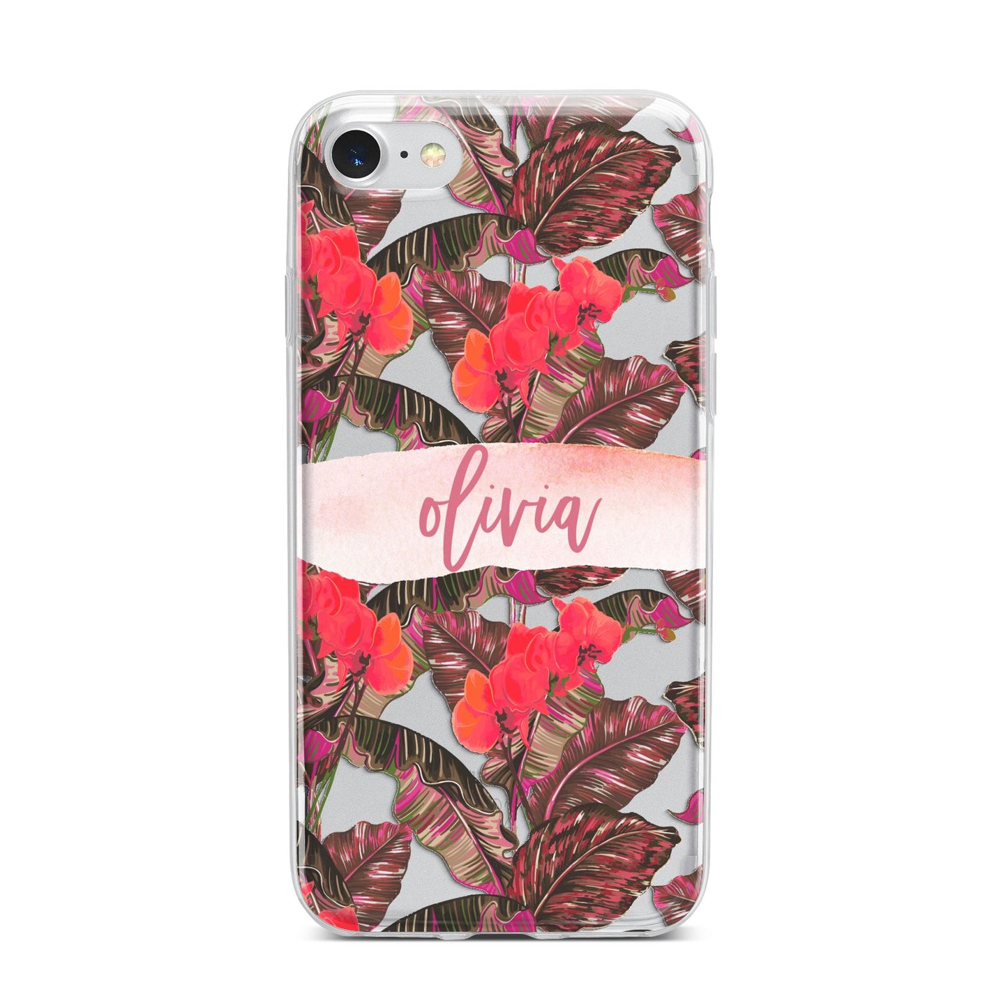 Personalised Tropical Orchid Floral iPhone 7 Bumper Case on Silver iPhone