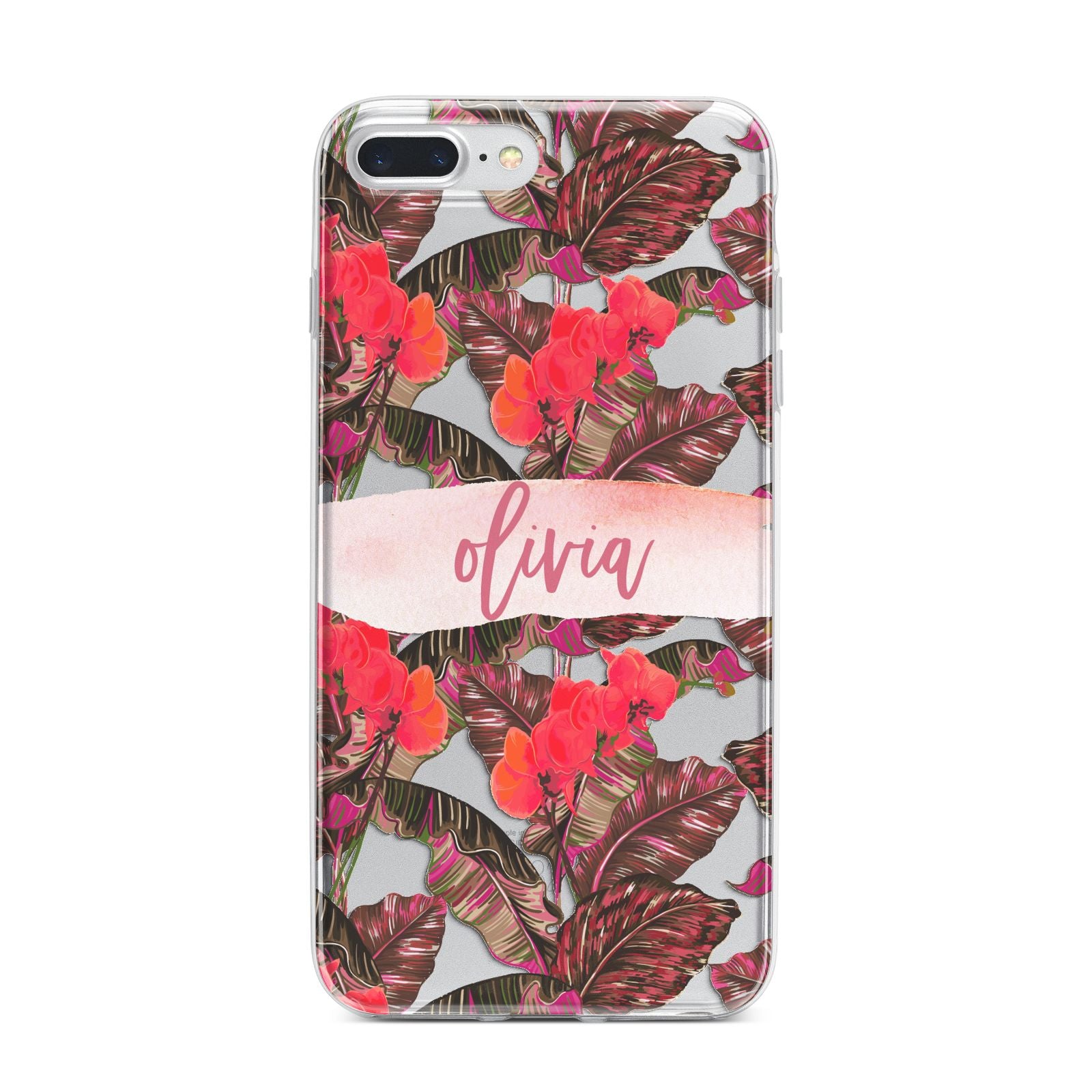 Personalised Tropical Orchid Floral iPhone 7 Plus Bumper Case on Silver iPhone