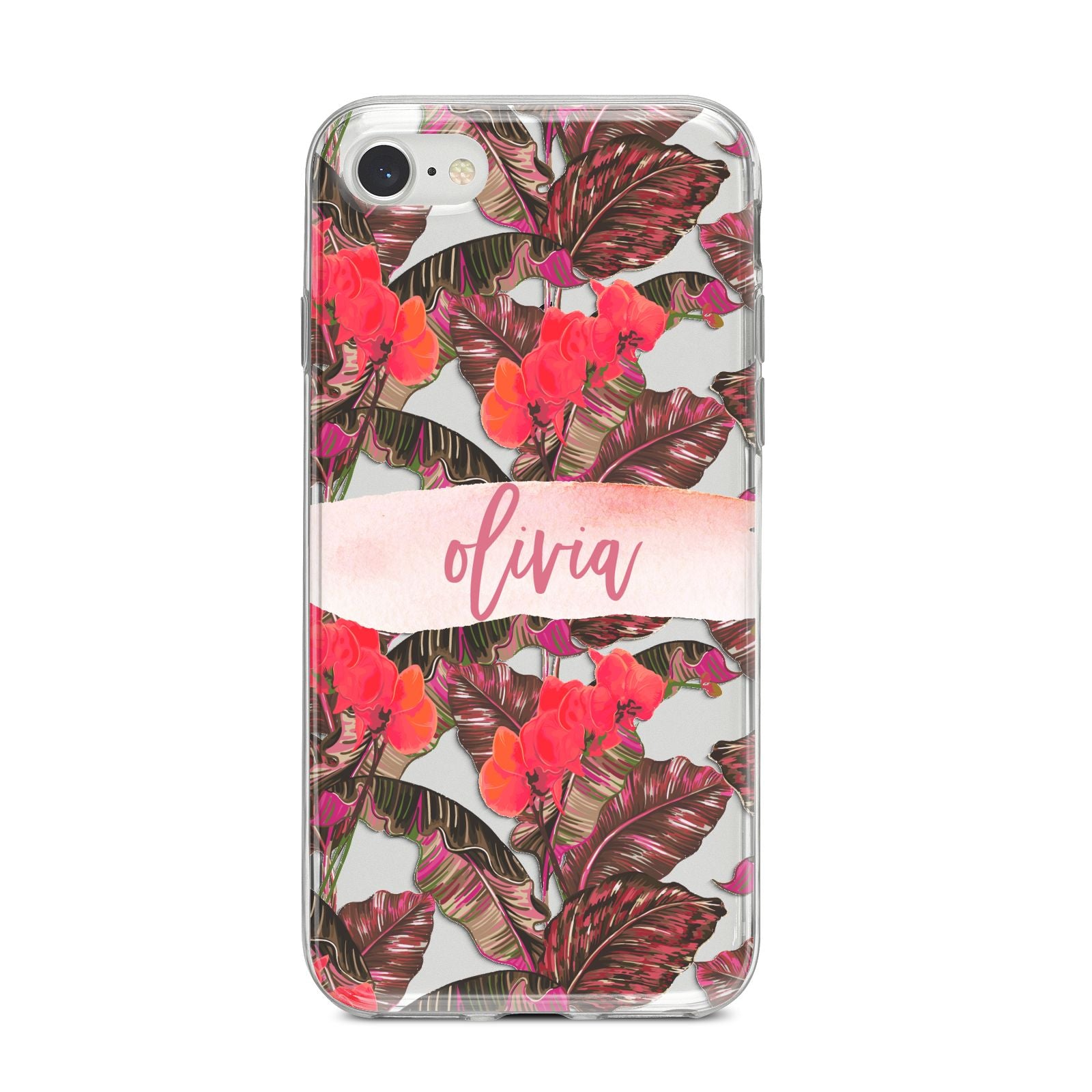 Personalised Tropical Orchid Floral iPhone 8 Bumper Case on Silver iPhone