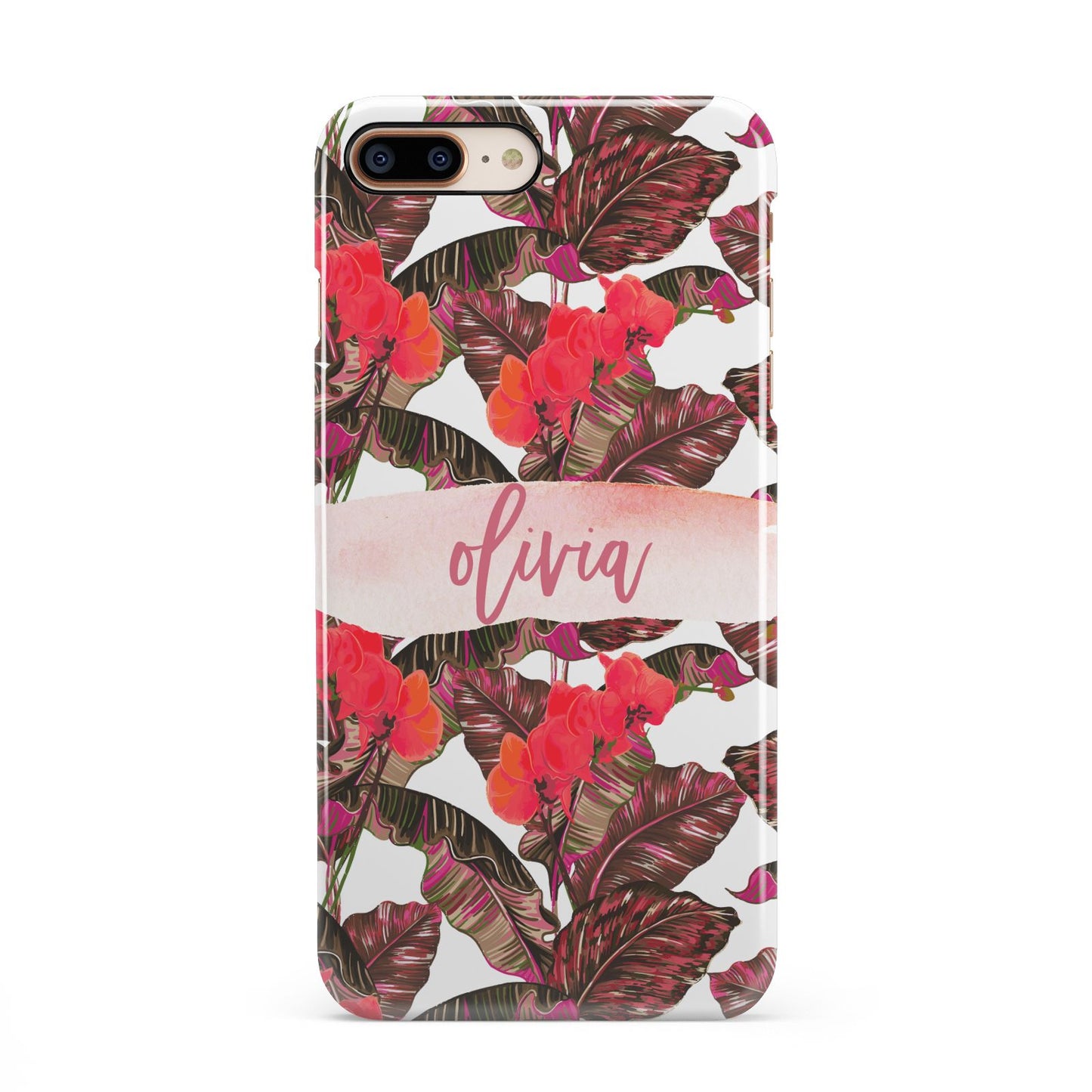 Personalised Tropical Orchid Floral iPhone 8 Plus 3D Snap Case on Gold Phone