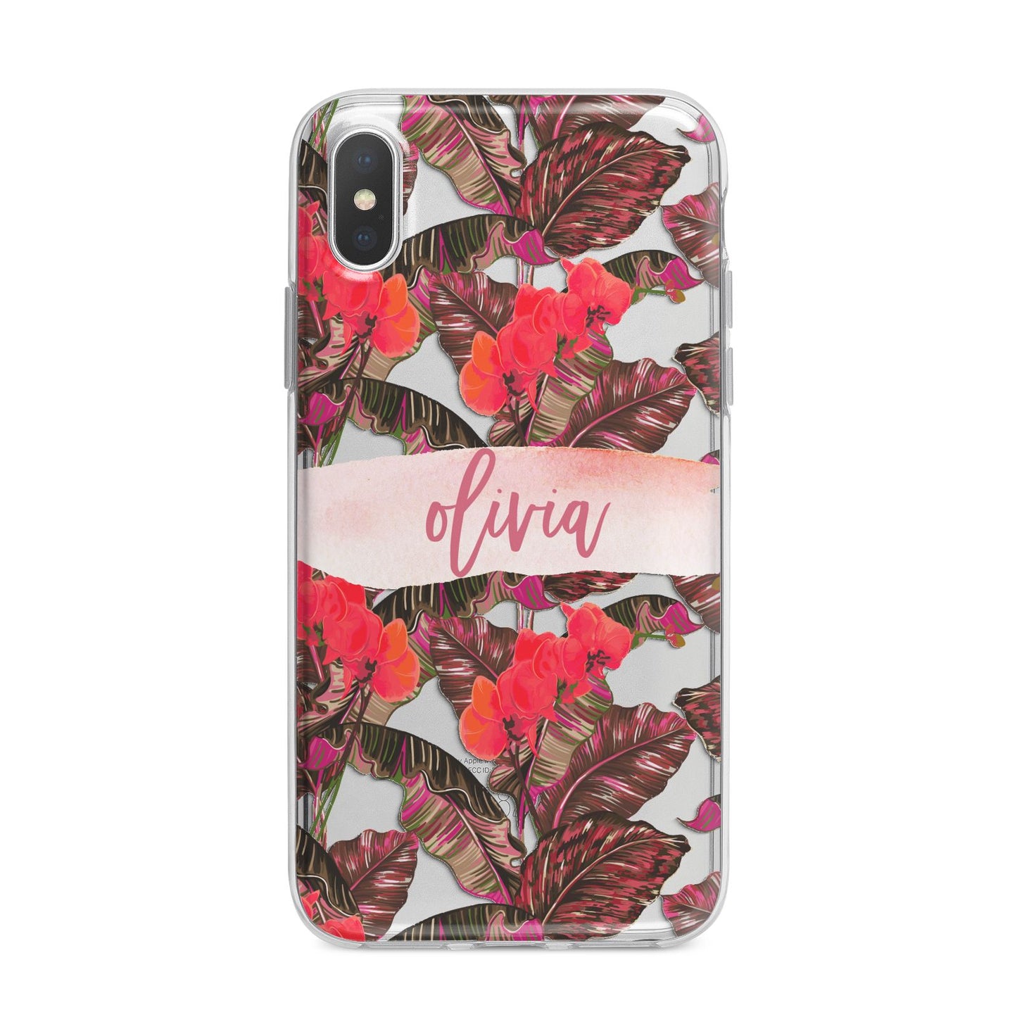 Personalised Tropical Orchid Floral iPhone X Bumper Case on Silver iPhone Alternative Image 1