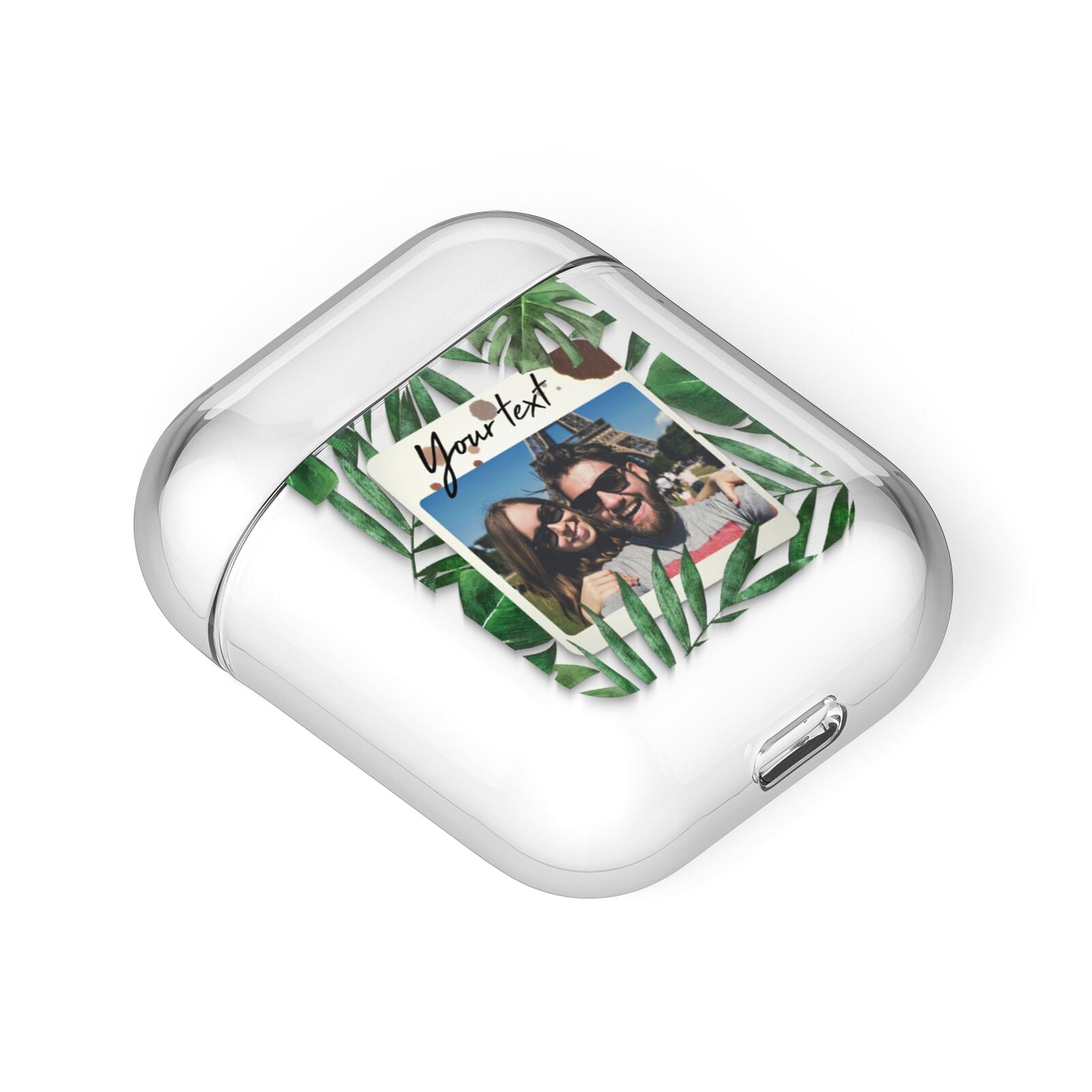 Personalised Tropical Photo Text AirPods Case Laid Flat