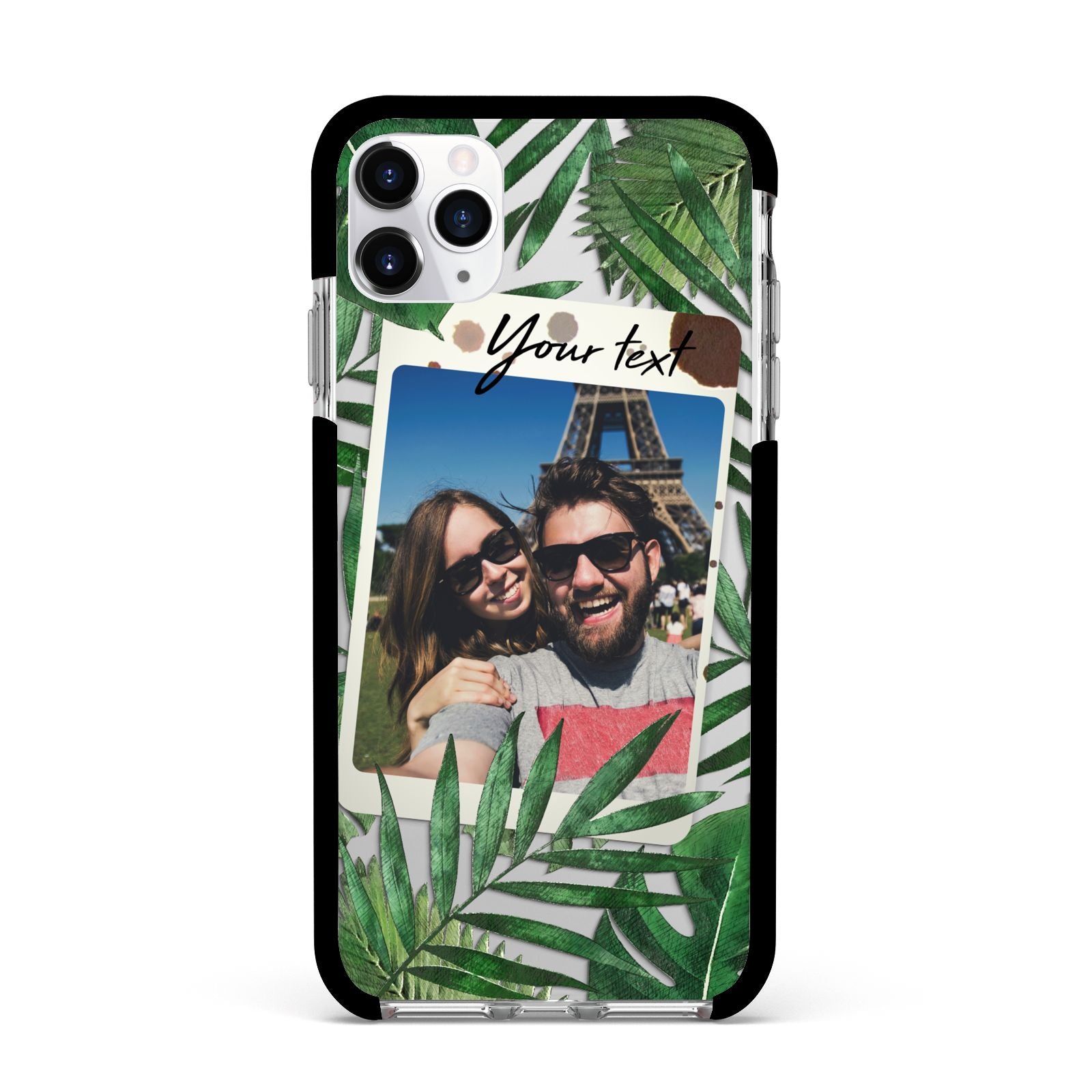 Personalised Tropical Photo Text Apple iPhone 11 Pro Max in Silver with Black Impact Case